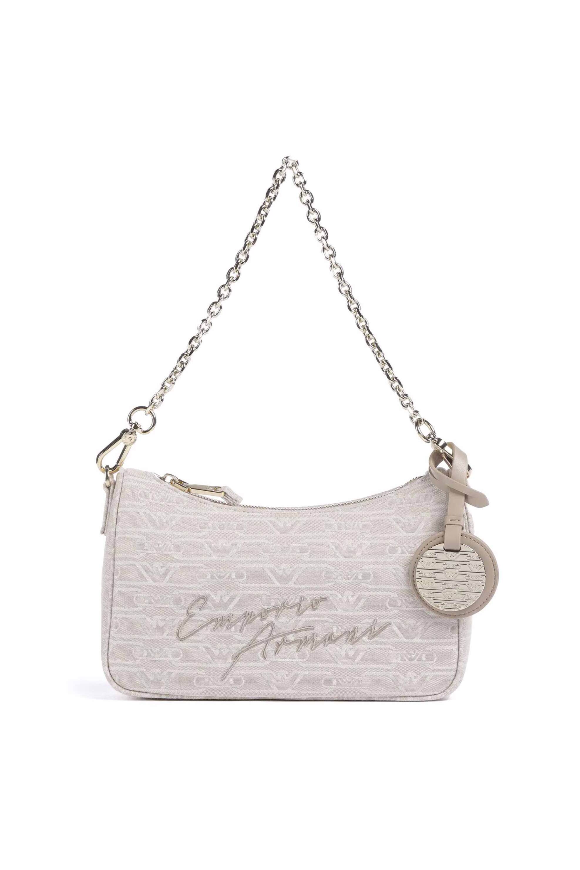 Emporio Armani γυναικεία υφασμάτινη τσάντα ώμου με all-over logo και κεντημένο λογότυπο - EW001892AF16095 Εκρού