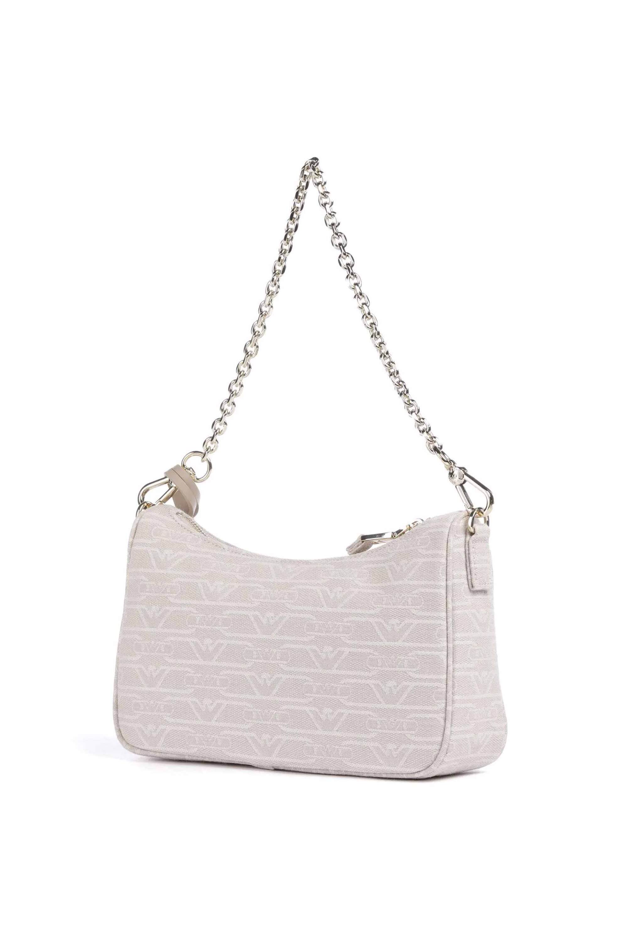 Emporio Armani γυναικεία υφασμάτινη τσάντα ώμου με all-over logo και κεντημένο λογότυπο - EW001892AF16095 Εκρού