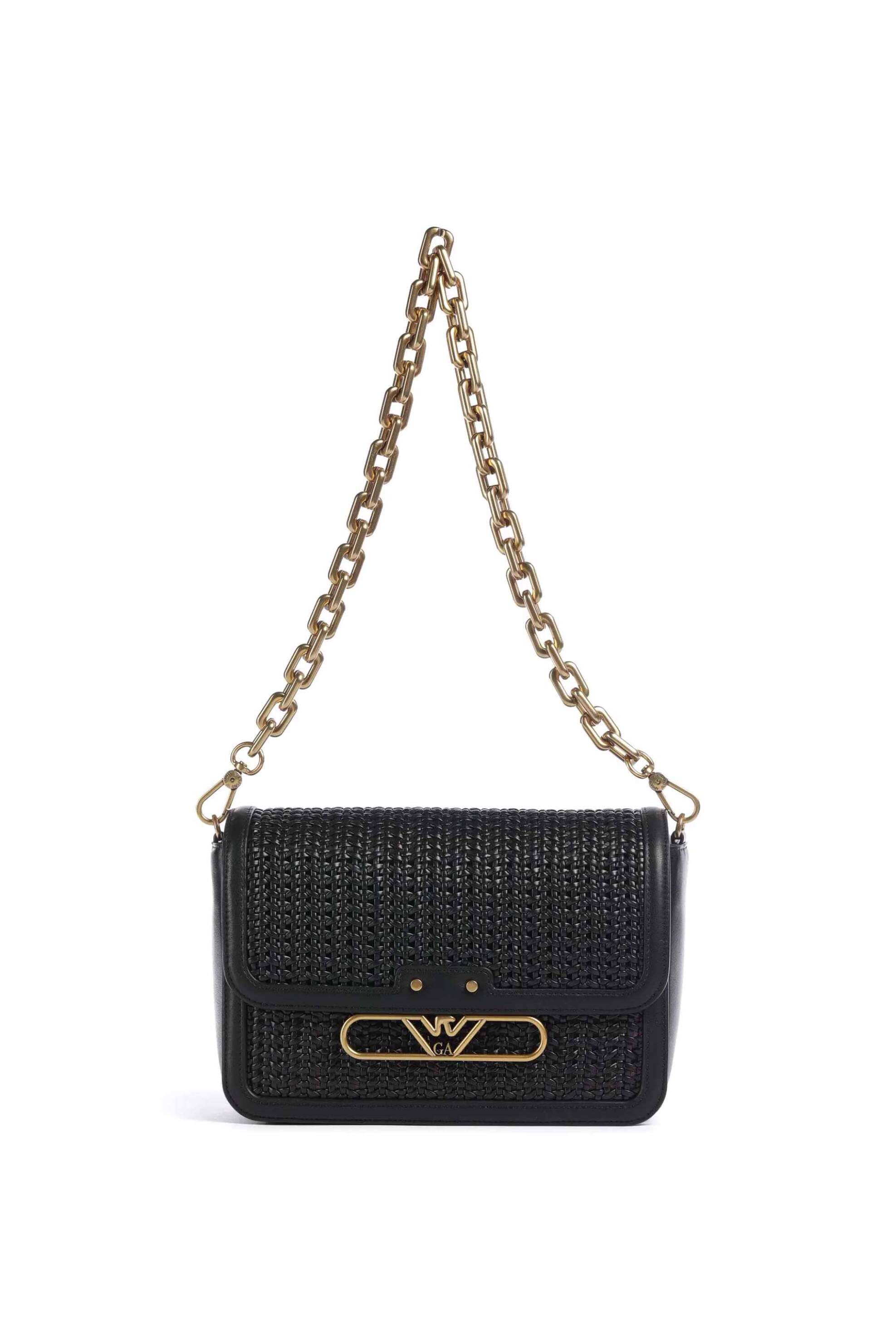 Emporio Armani γυναικεία τσάντα ώμου με διάτρητο πλεκτό σχέδιο και μεταλλικό λογότυπο - EW001922AF15873 Μαύρο