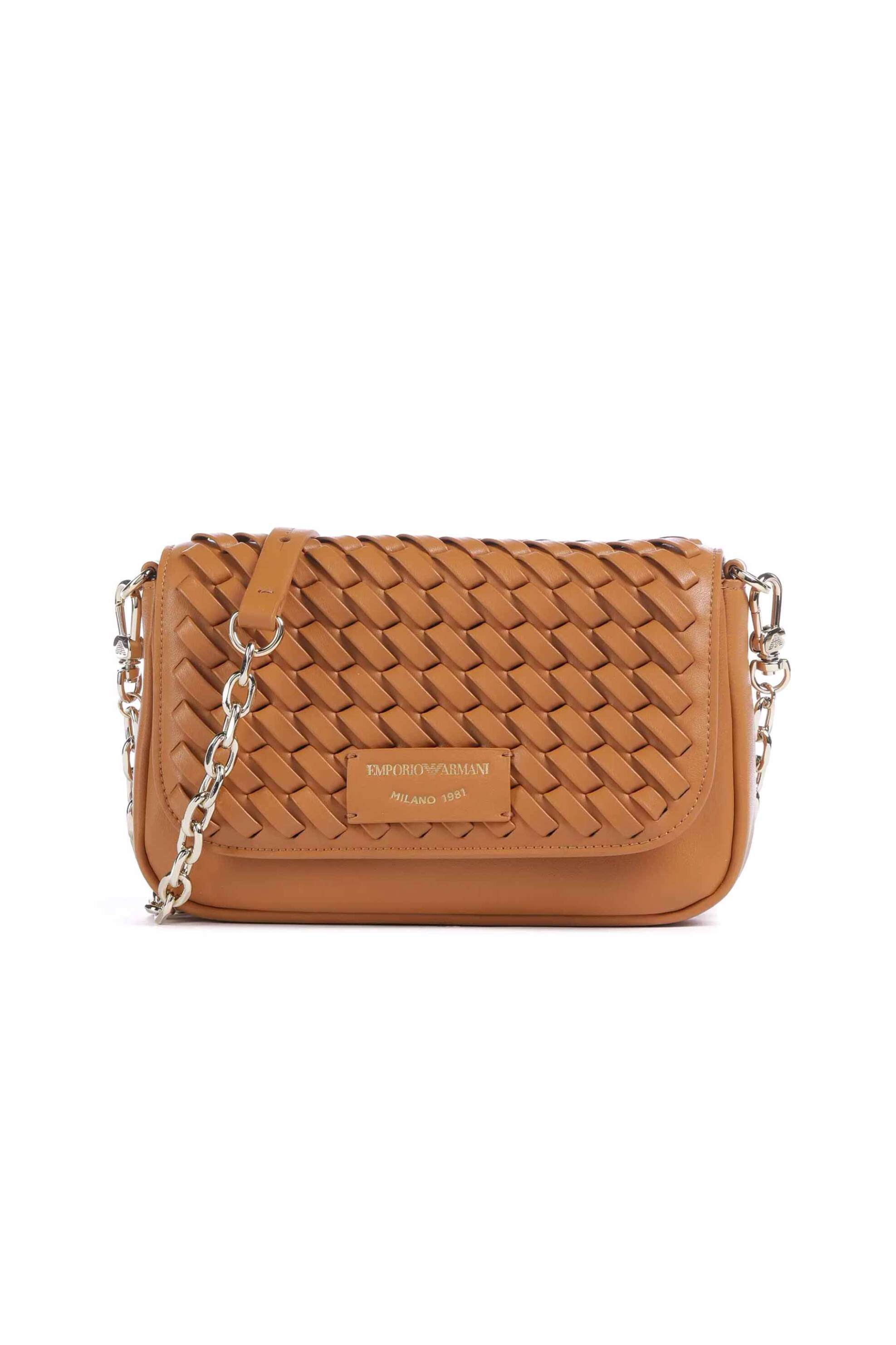 Emporio Armani γυναικεία δερμάτινη τσάντα crossbody με πλεκτό σχέδιο και λογότυπο - EW001923AF15874 Ταμπά