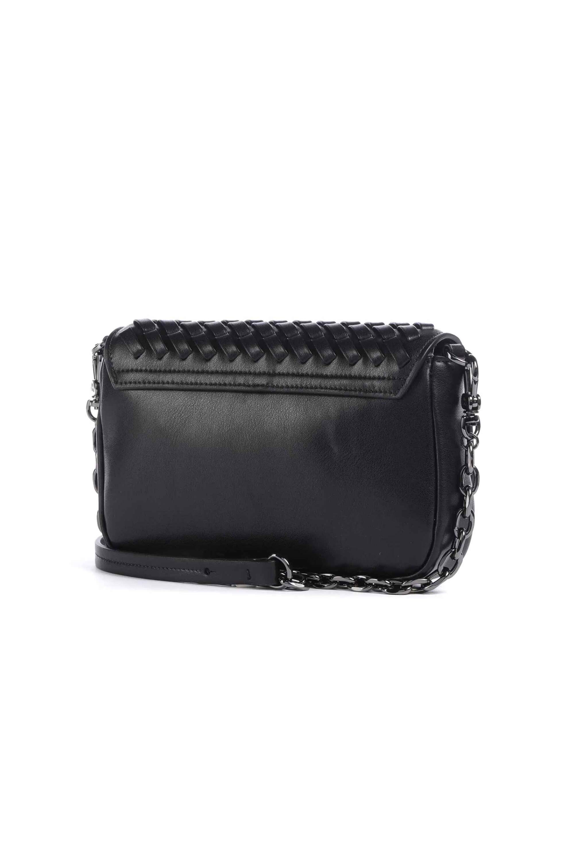 Emporio Armani γυναικεία δερμάτινη τσάντα crossbody με πλεκτό σχέδιο και λογότυπο - EW001923AF15874 Μαύρο