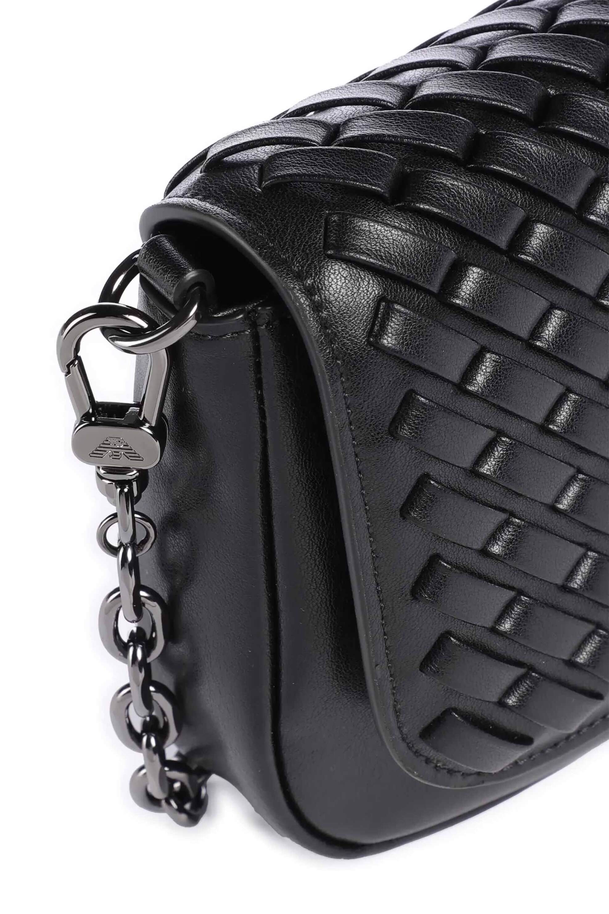 EMPORIO ARMANI Emporio Armani γυναικεία δερμάτινη τσάντα crossbody με πλεκτό σχέδιο και λογότυπο - EW001923AF15874 Μαύρο - 3