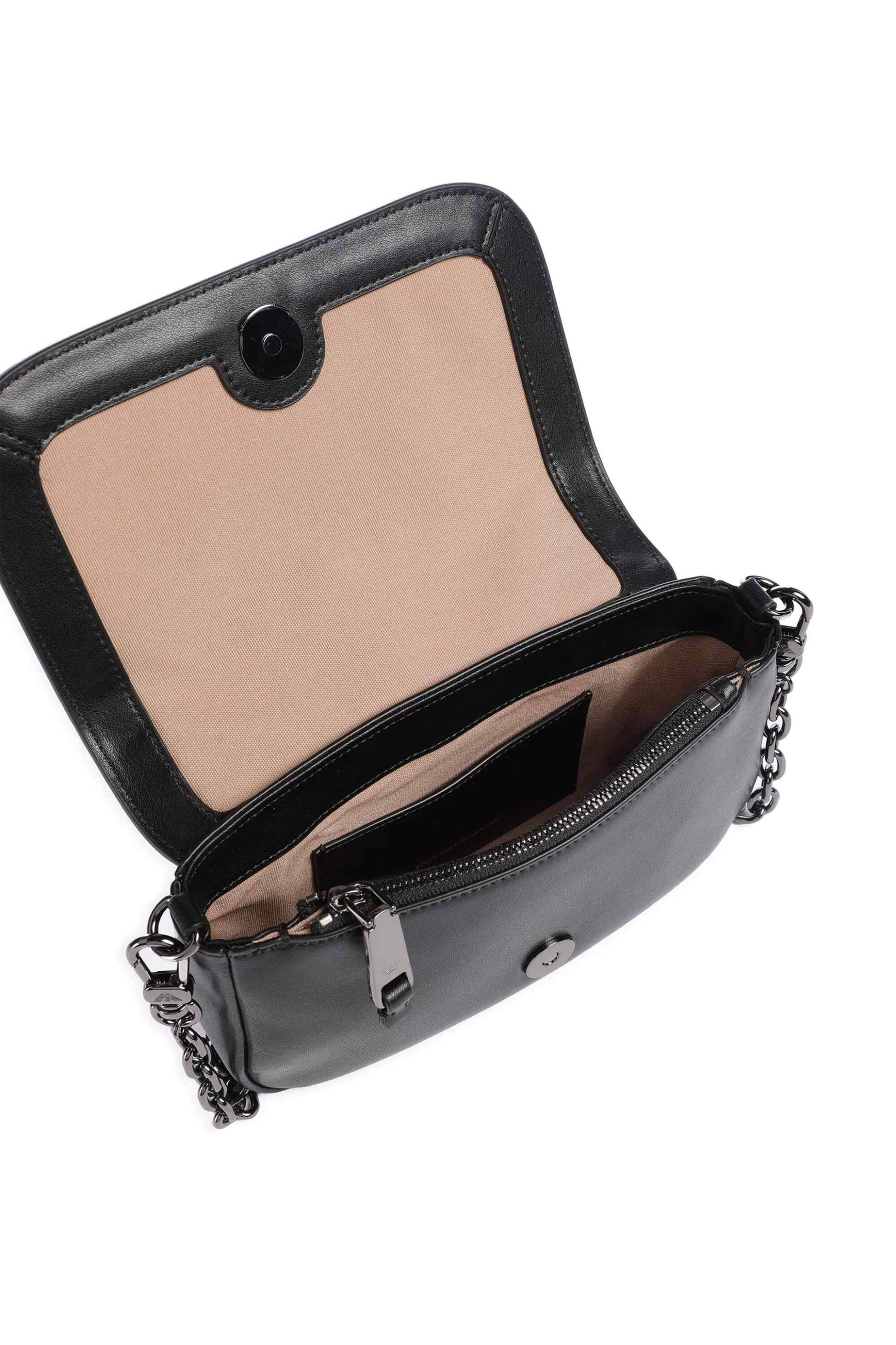 EMPORIO ARMANI Emporio Armani γυναικεία δερμάτινη τσάντα crossbody με πλεκτό σχέδιο και λογότυπο - EW001923AF15874 Μαύρο - 4