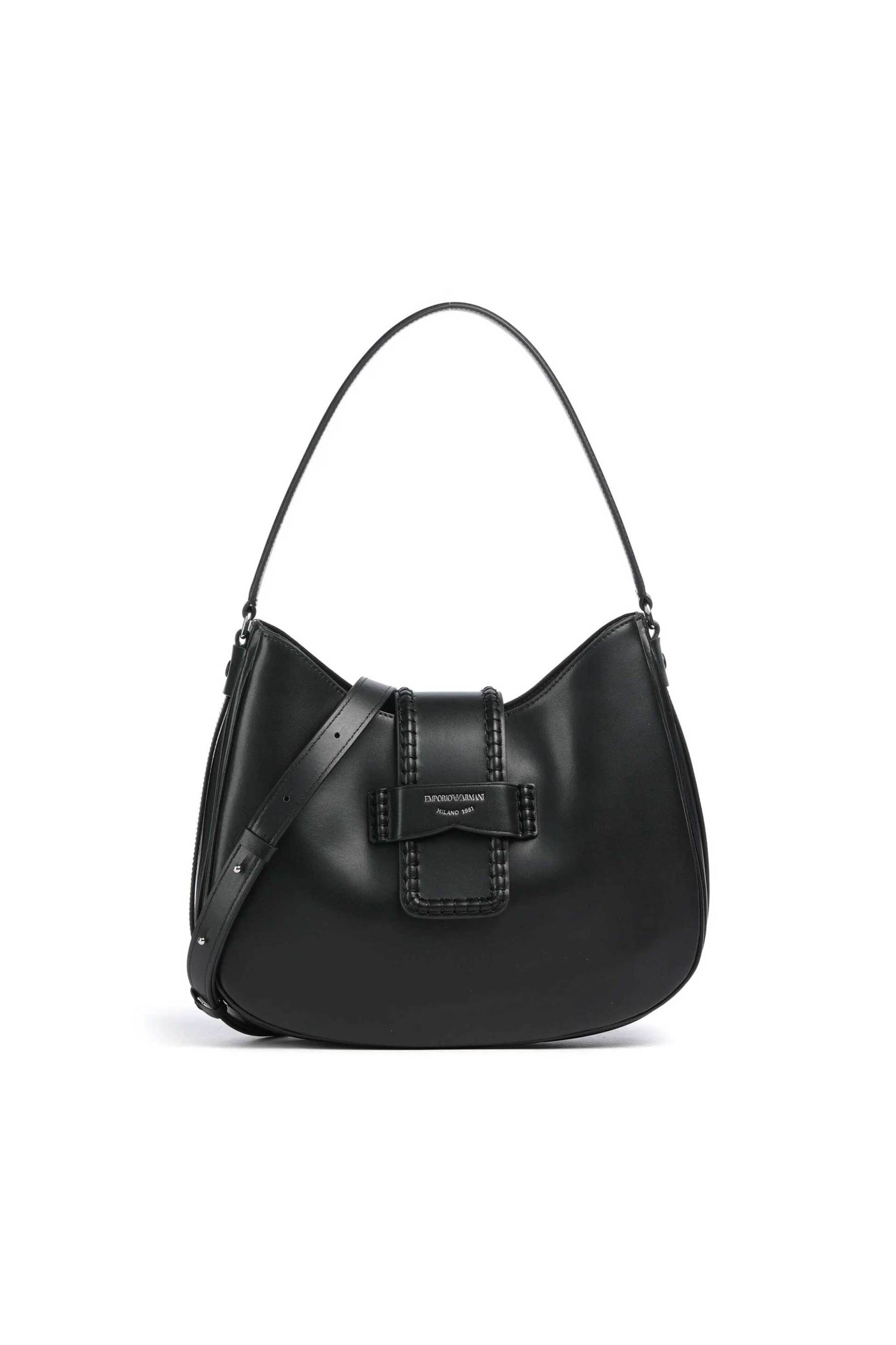 Emporio Armani γυναικεία δερμάτινη τσάντα ώμου με λογότυπο - EW002272AF17655 Μαύρο