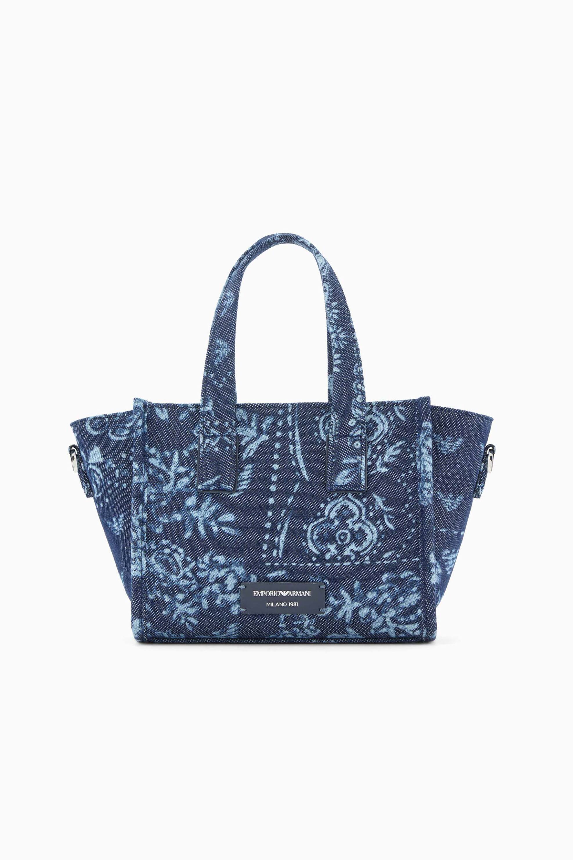 Emporio Armani γυναικείο canvas mini bag με all-over print - EW000371AF25821 Μπλε Σκούρο