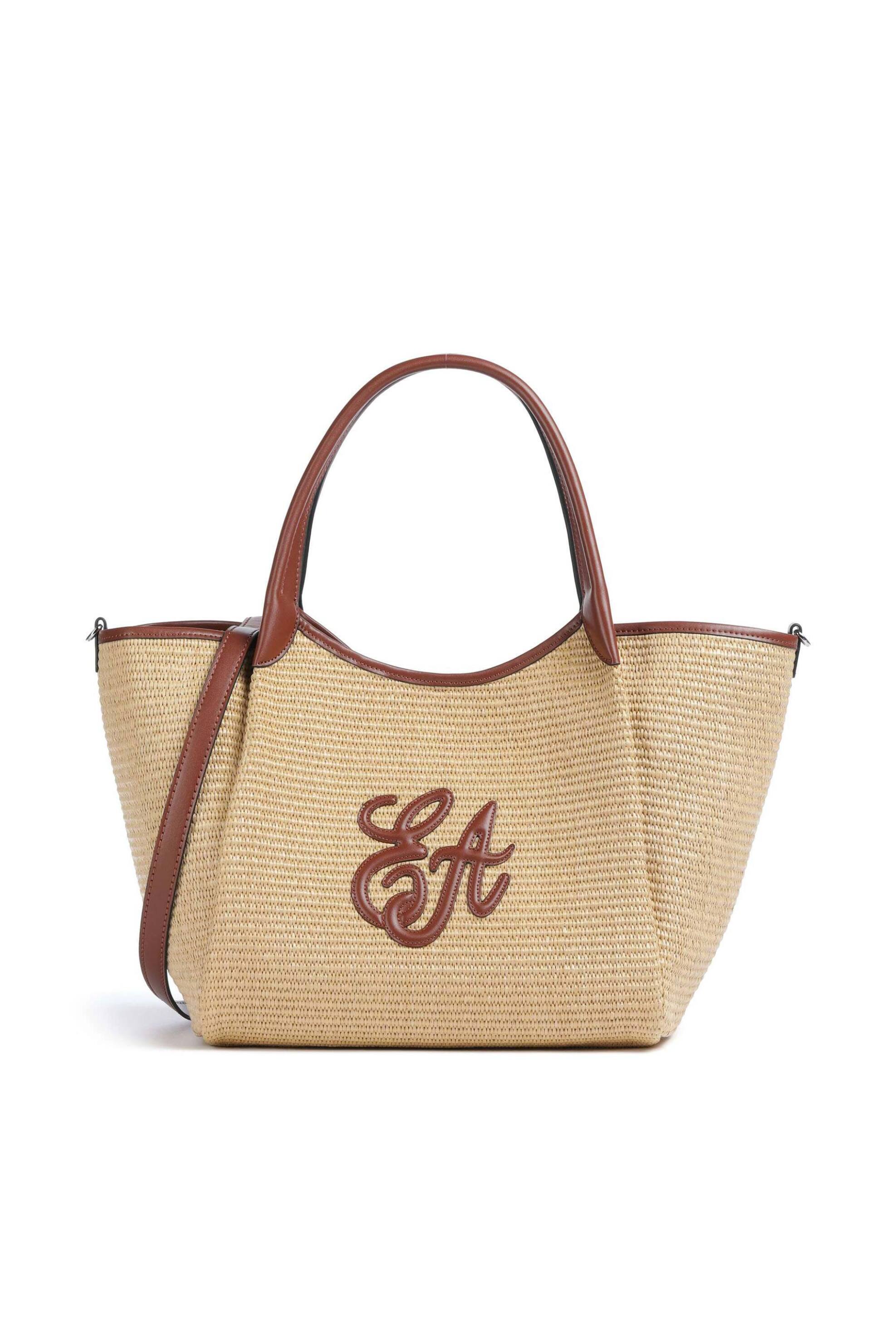 Emporio Armani γυναικεία ψάθινη τσάντα tote με monogram (M/L) - EW001009AF25819 Καφέ