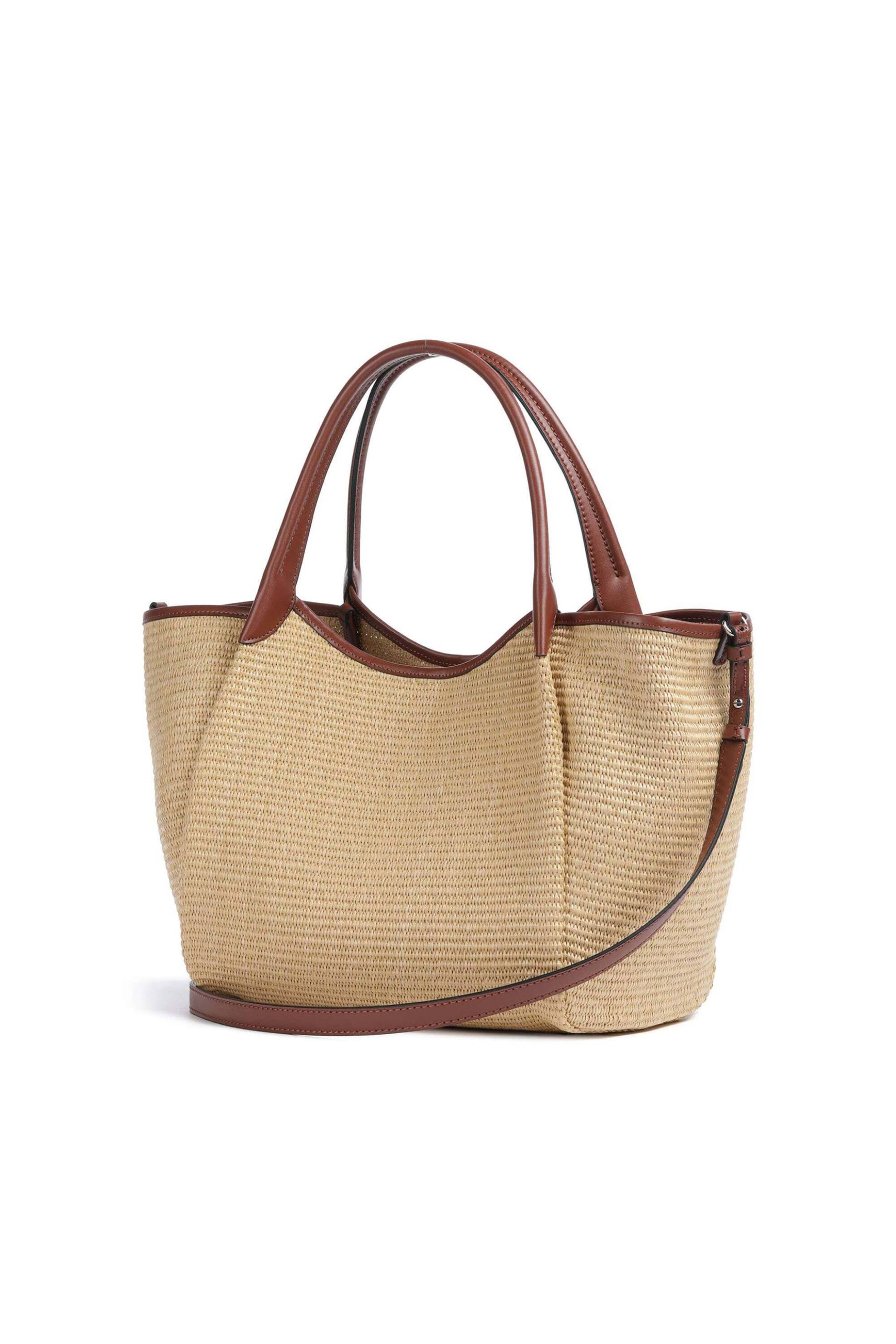 EMPORIO ARMANI Emporio Armani γυναικεία ψάθινη τσάντα tote με monogram (M/L) - EW001009AF25819 Καφέ - 3