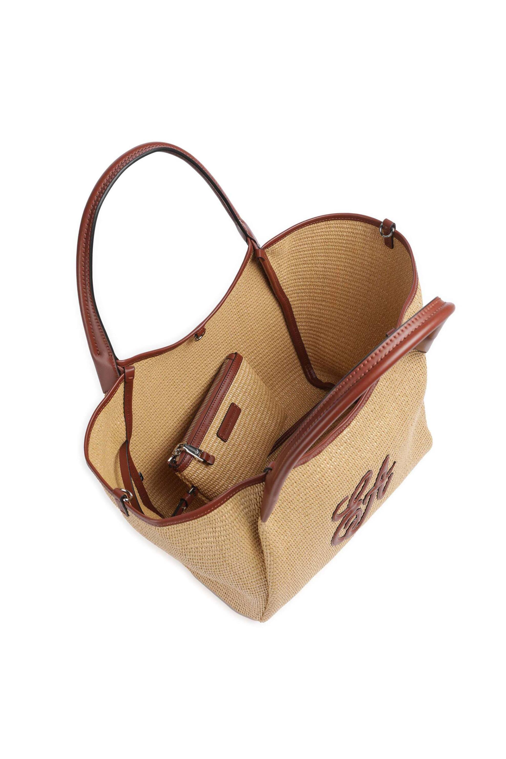 Emporio Armani Γυναικεία Ψάθινη Τσάντα Tote με Monogram (M L) - Ew001009Af25819 Καφέ