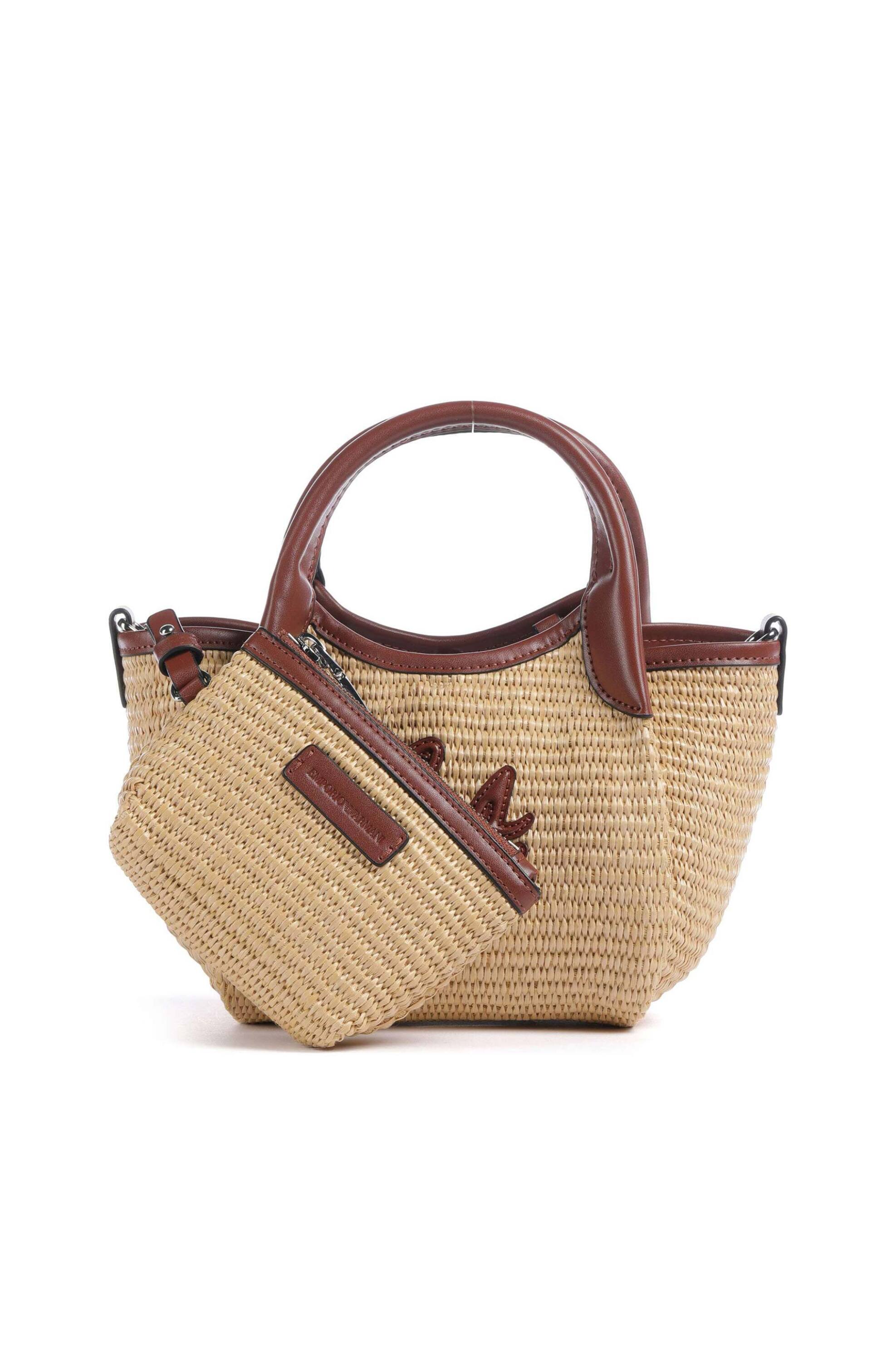 EMPORIO ARMANI Emporio Armani γυναικεία ψάθινη τσάντα crossbody με monogram (S) - EW001011AF25819 Καφέ - 2