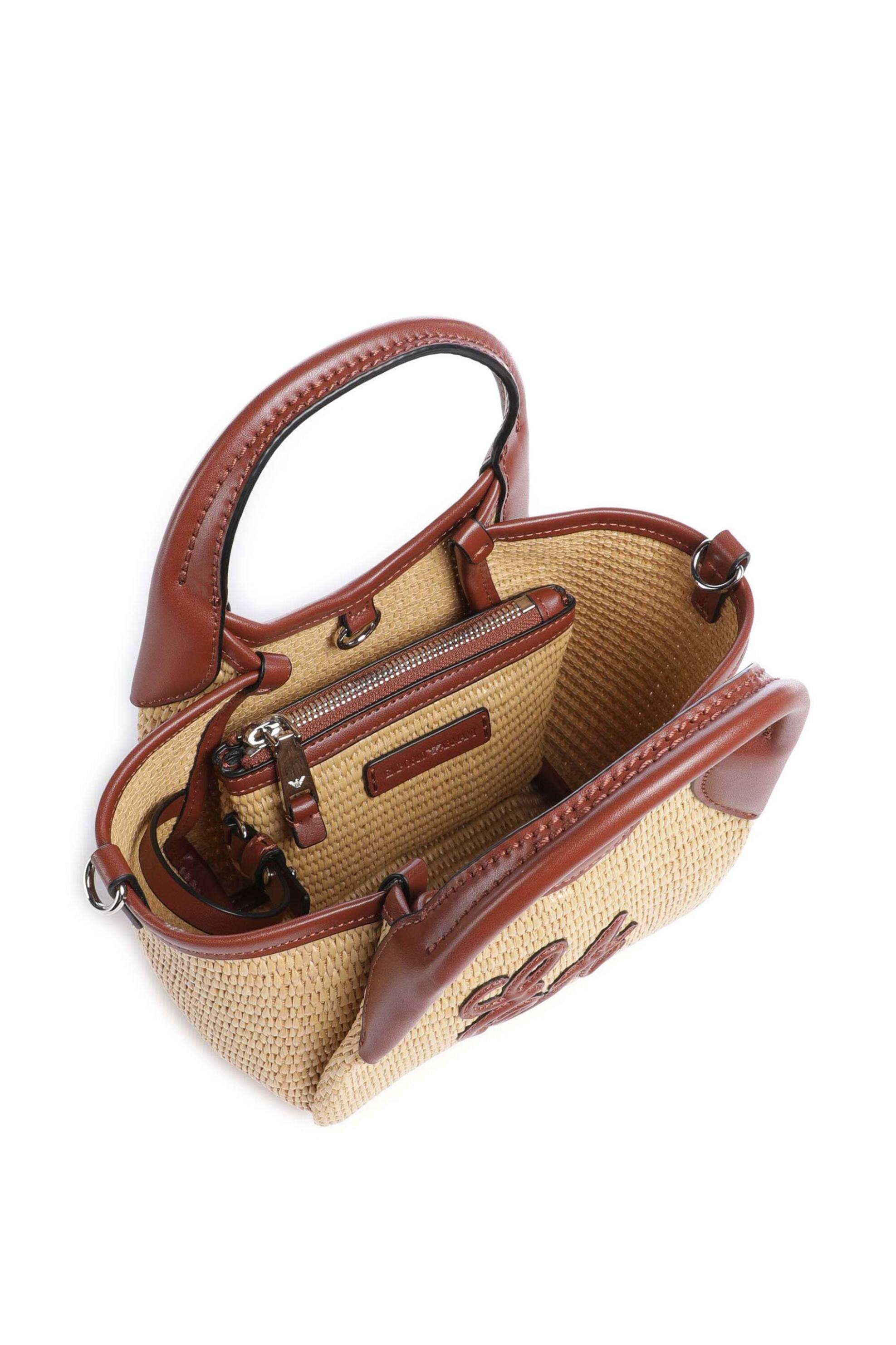 Emporio Armani Γυναικεία Ψάθινη Τσάντα Crossbody με Monogram (S) - Ew001011Af25819 Καφέ