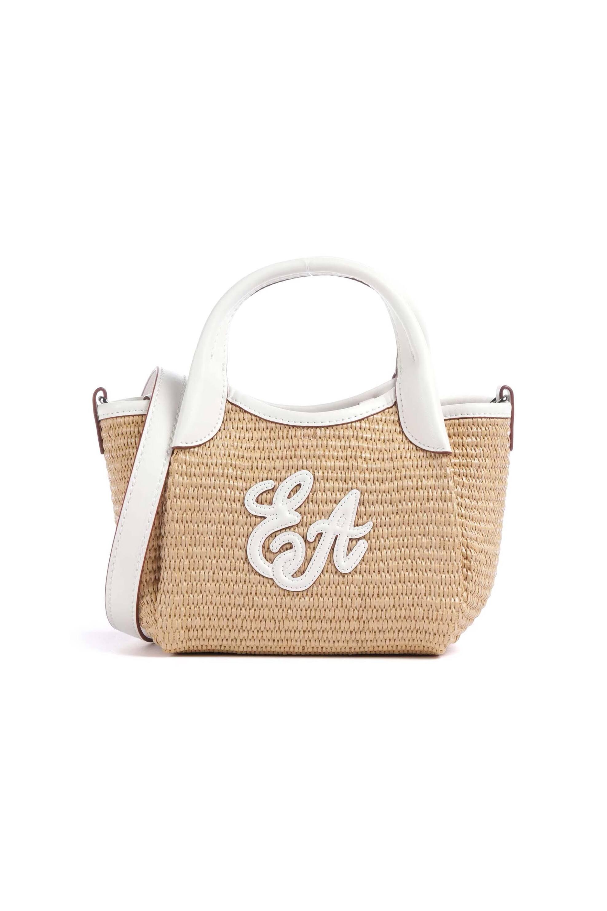 Emporio Armani γυναικεία ψάθινη τσάντα crossbody με monogram (S) - EW001011AF25819 Λευκό