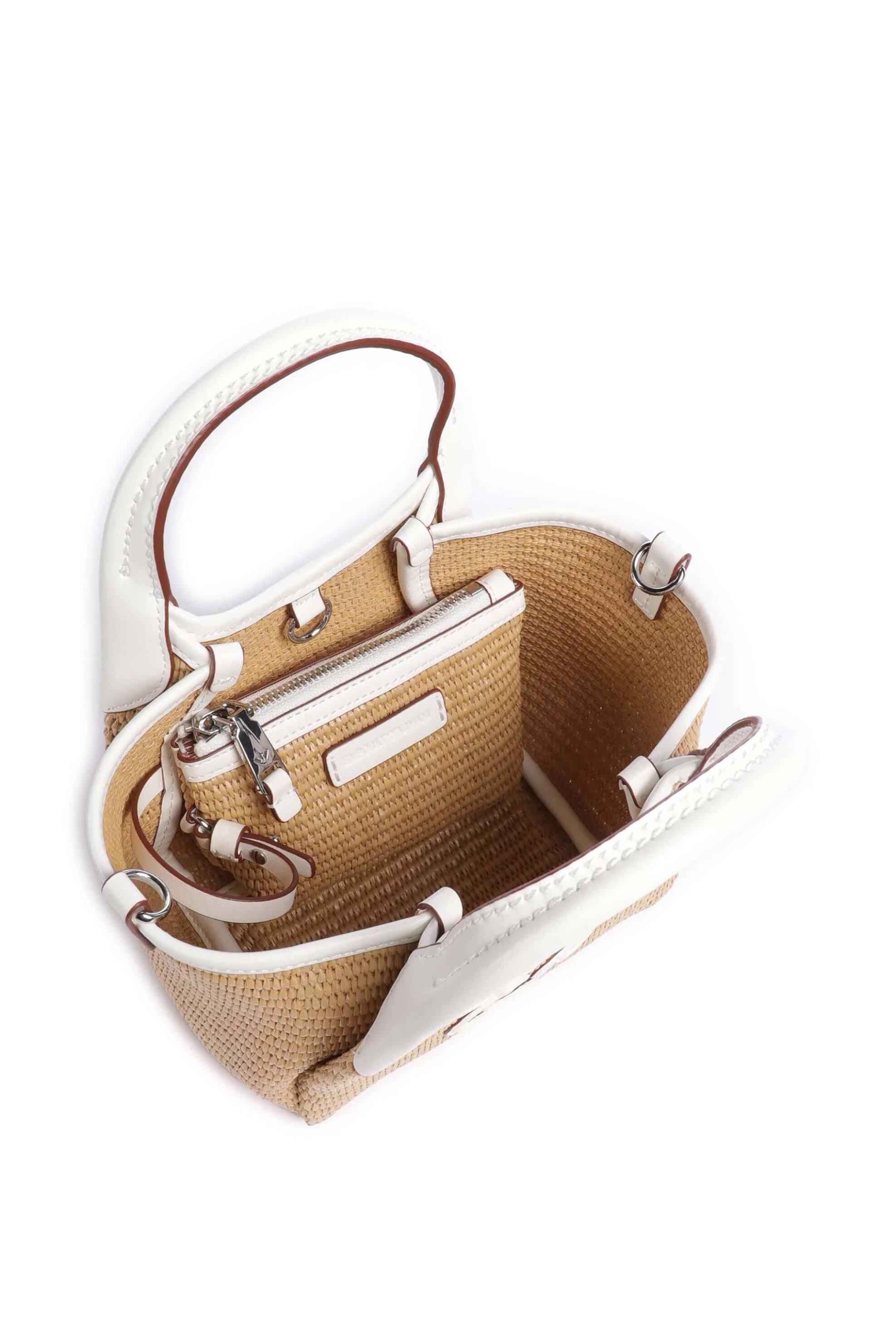 Emporio Armani Γυναικεία Ψάθινη Τσάντα Crossbody με Monogram (S) - Ew001011Af25819 Λευκό