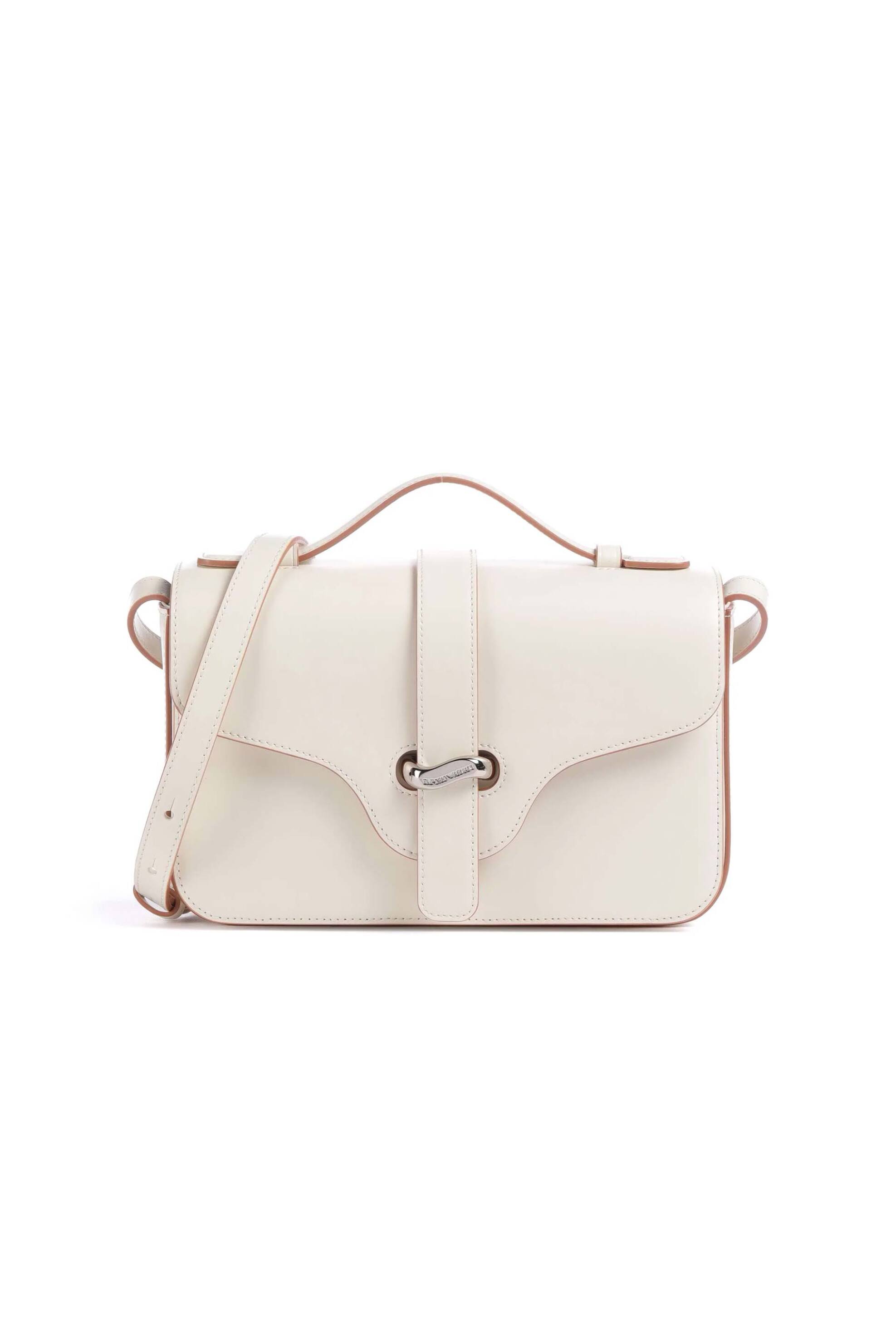 Emporio Armani γυναικεία δερμάτινη τσάντα crossbody με μεταλλικό λογότυπο - EW004419AF25356 Κρέμ