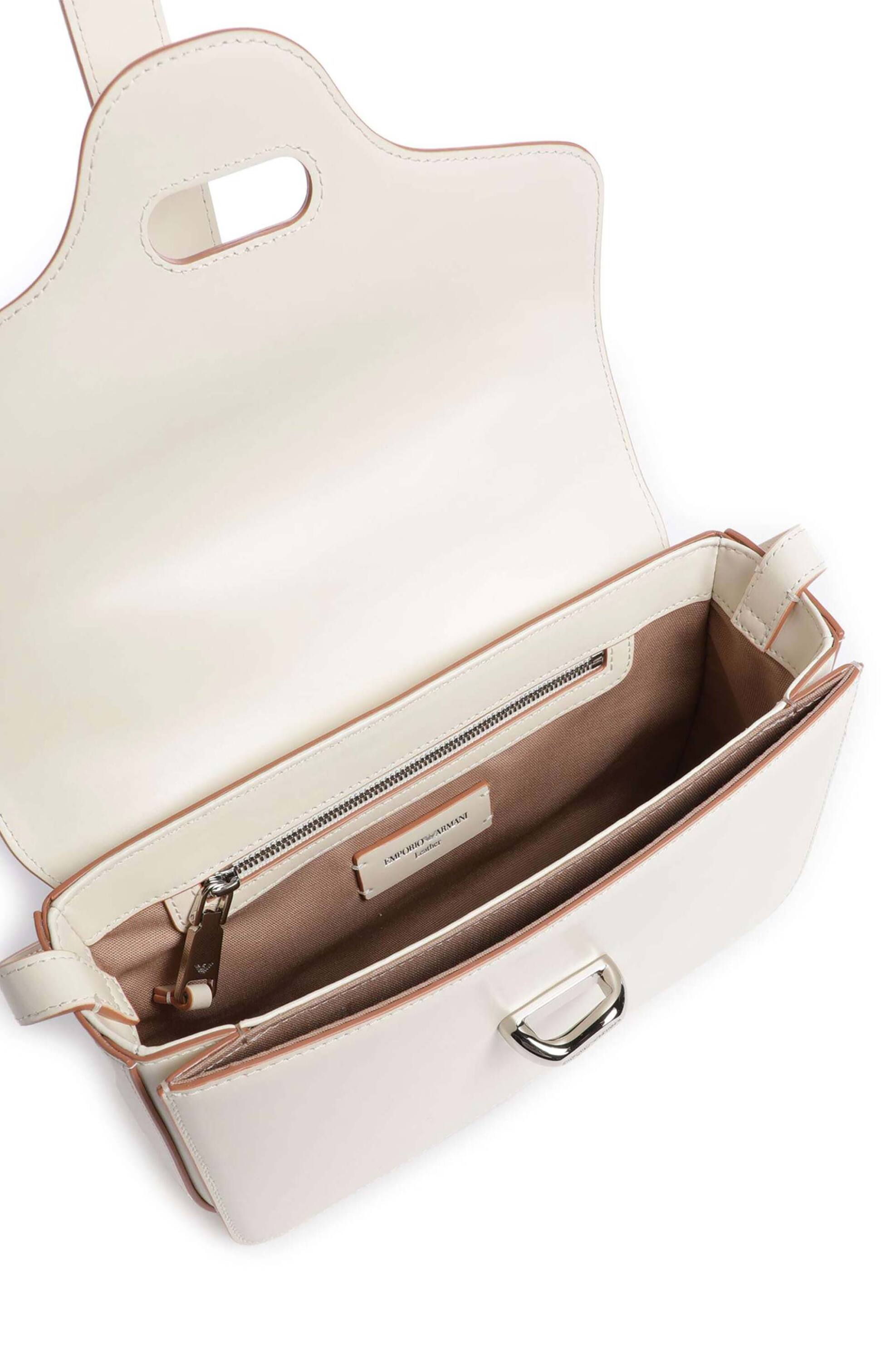 Emporio Armani Γυναικεία Δερμάτινη Τσάντα Crossbody με Μεταλλικό Λογότυπο - Ew004419Af25356 Κρέμ