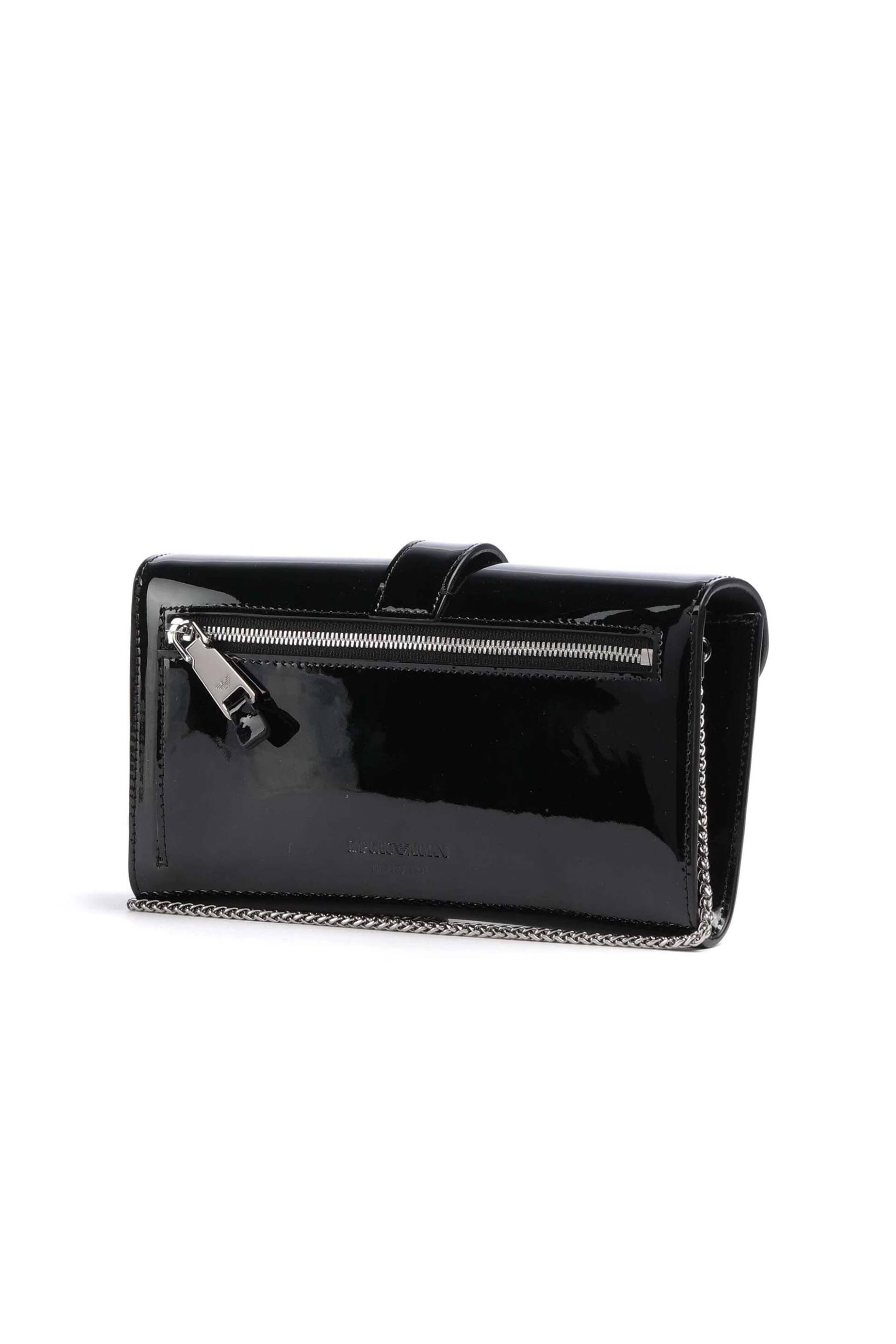 EMPORIO ARMANI Emporio Armani γυναικεία δερμάτινη τσάντα crossbody λουστρίνι με μεταλλικό λογότυπο - EW004420AF25357 Μαύρο - 2