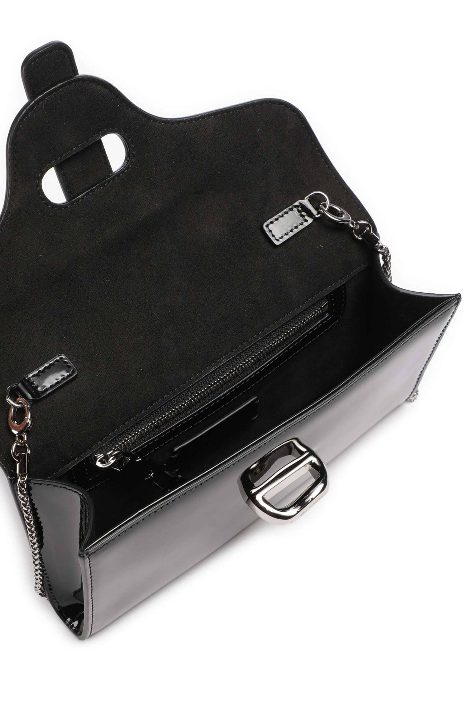 Emporio Armani Γυναικεία Δερμάτινη Τσάντα Crossbody Λουστρίνι με Μεταλλικό Λογότυπο - Ew004420Af25357 Μαύρο