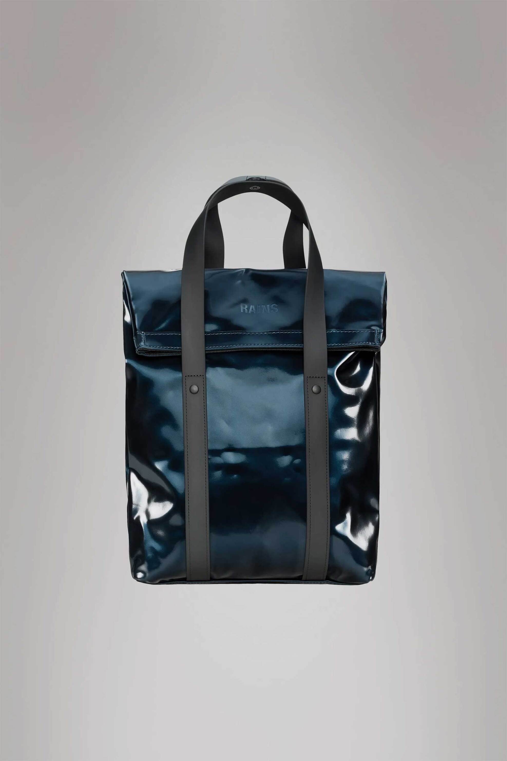 Rains unisex αδιάβροχη τσάντα tote με logo print - R141/12780 Μπλε Σκούρο