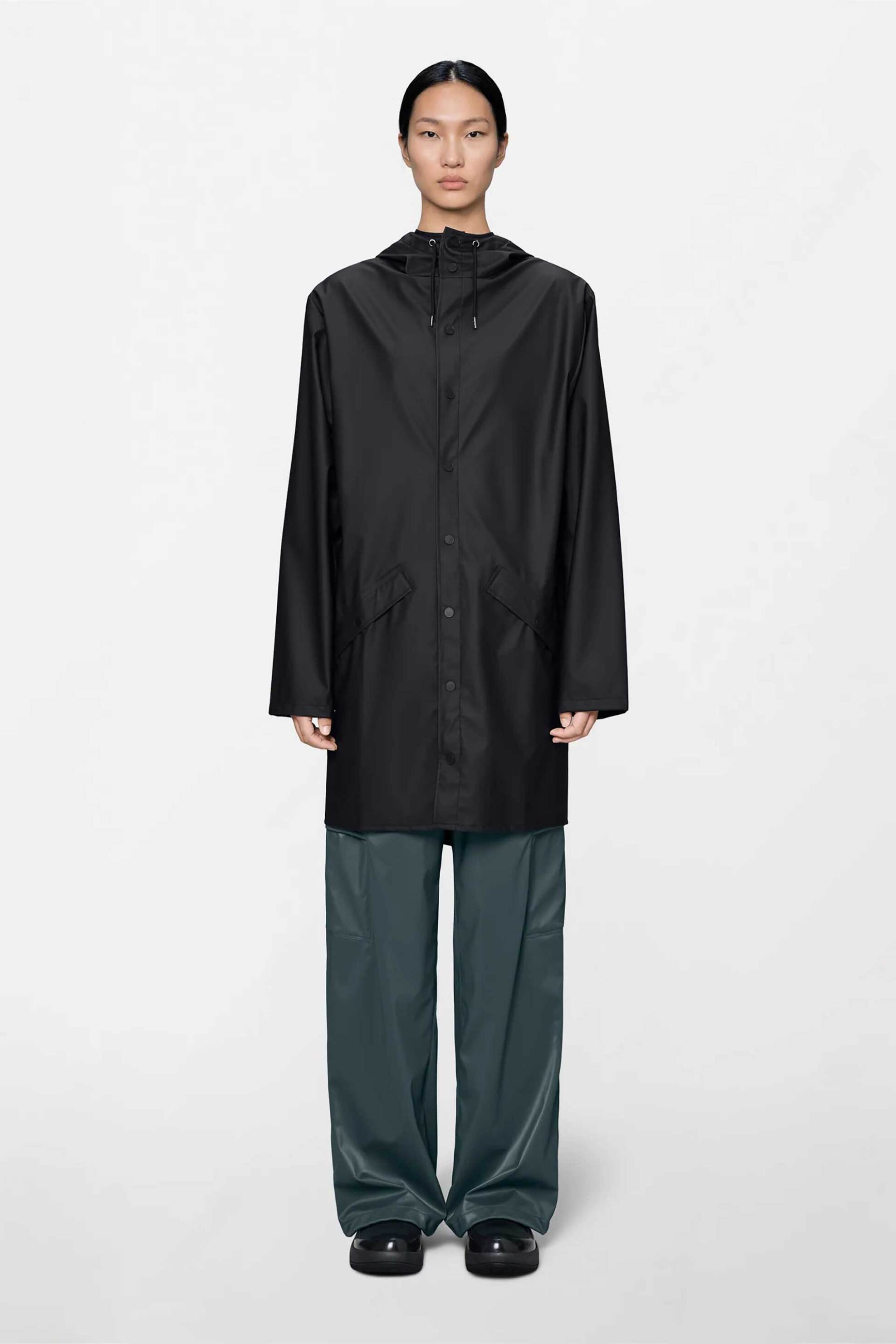 Rains unisex αδιάβροχο μακρύ jacket με κουκούλα - R143/A12020 Μαύρο