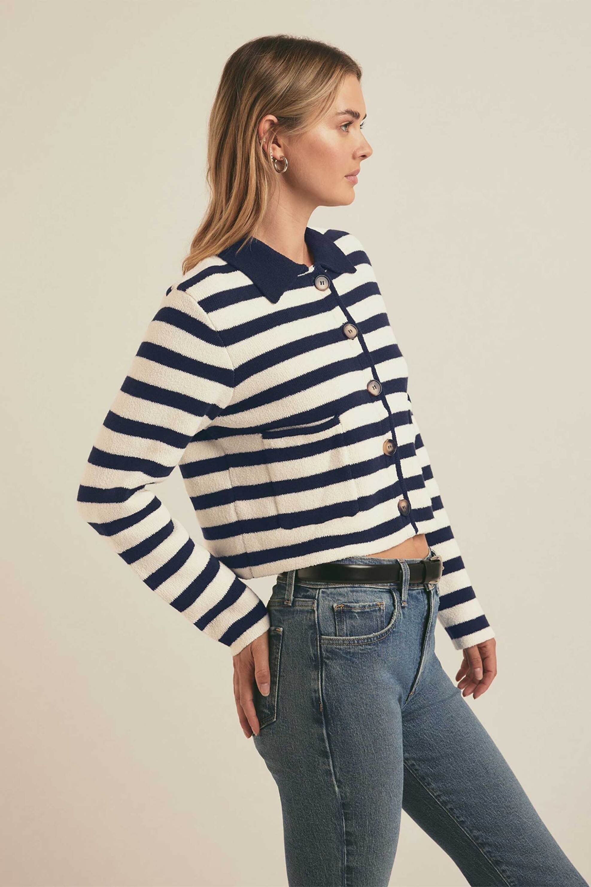 Favorite Daughter γυναικεία ζακέτα ριγέ με γιακά "The Annabel" - 45FRMSTD7028-NVW Εκρού φωτογραφία