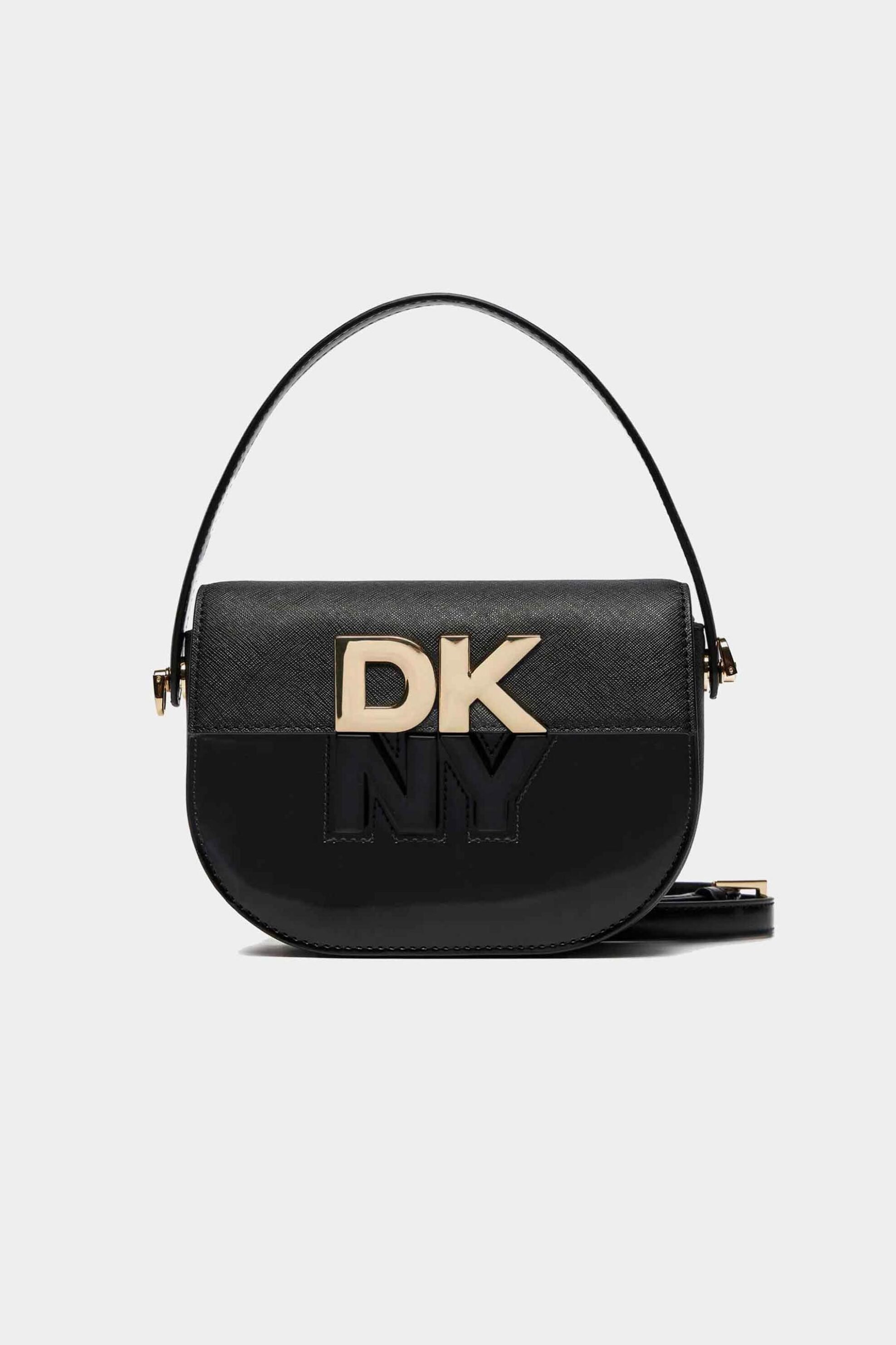 DKNY γυναικεία δερμάτινη τσάντα crossbody με μεταλλικό logo "Echo" - R42EKE28 Μαύρο