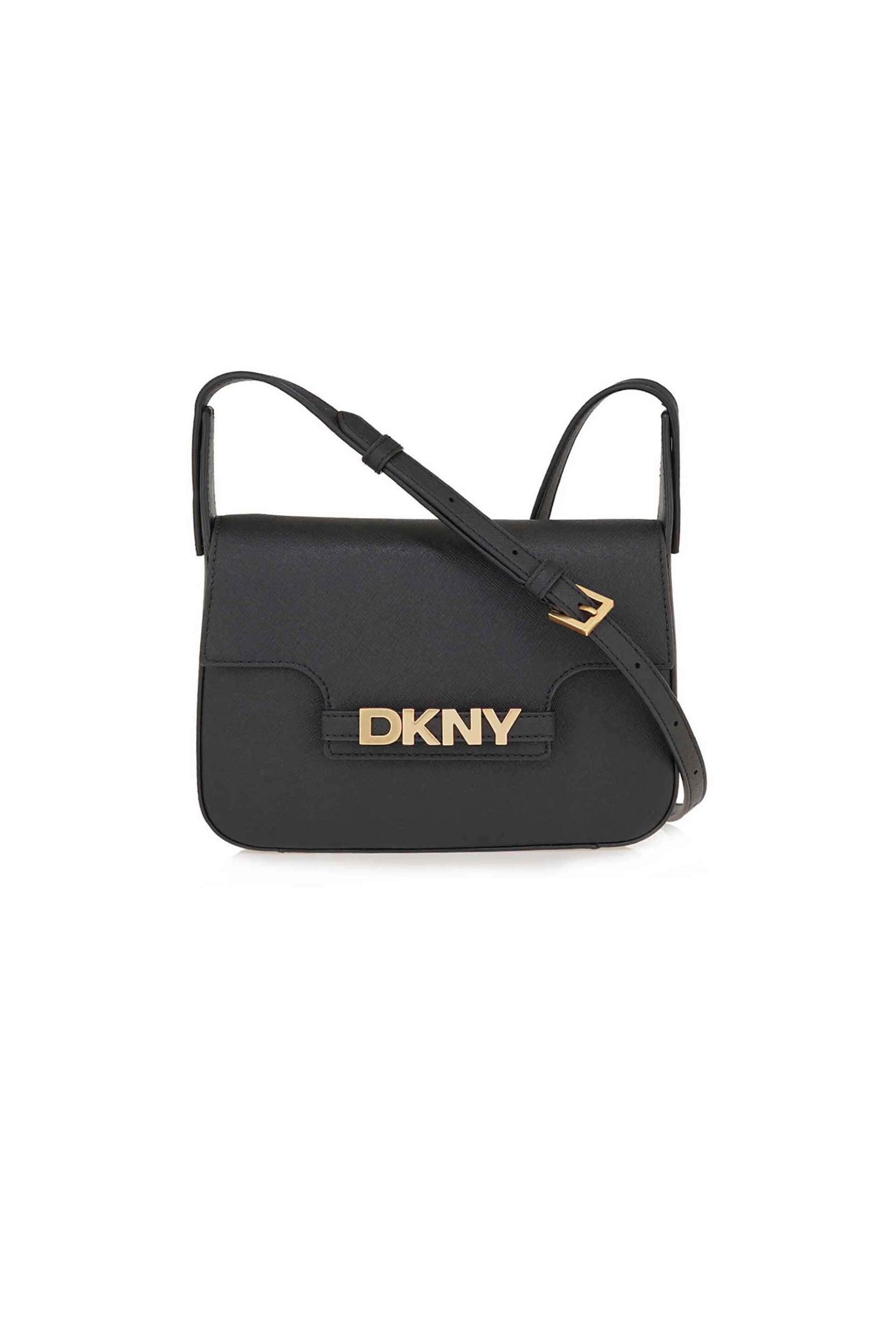 DKNY γυναικεία δερμάτινη τσάντα crossbody με μεταλικό λογότυπο "Avril" - R51E1J30 Μαύρο