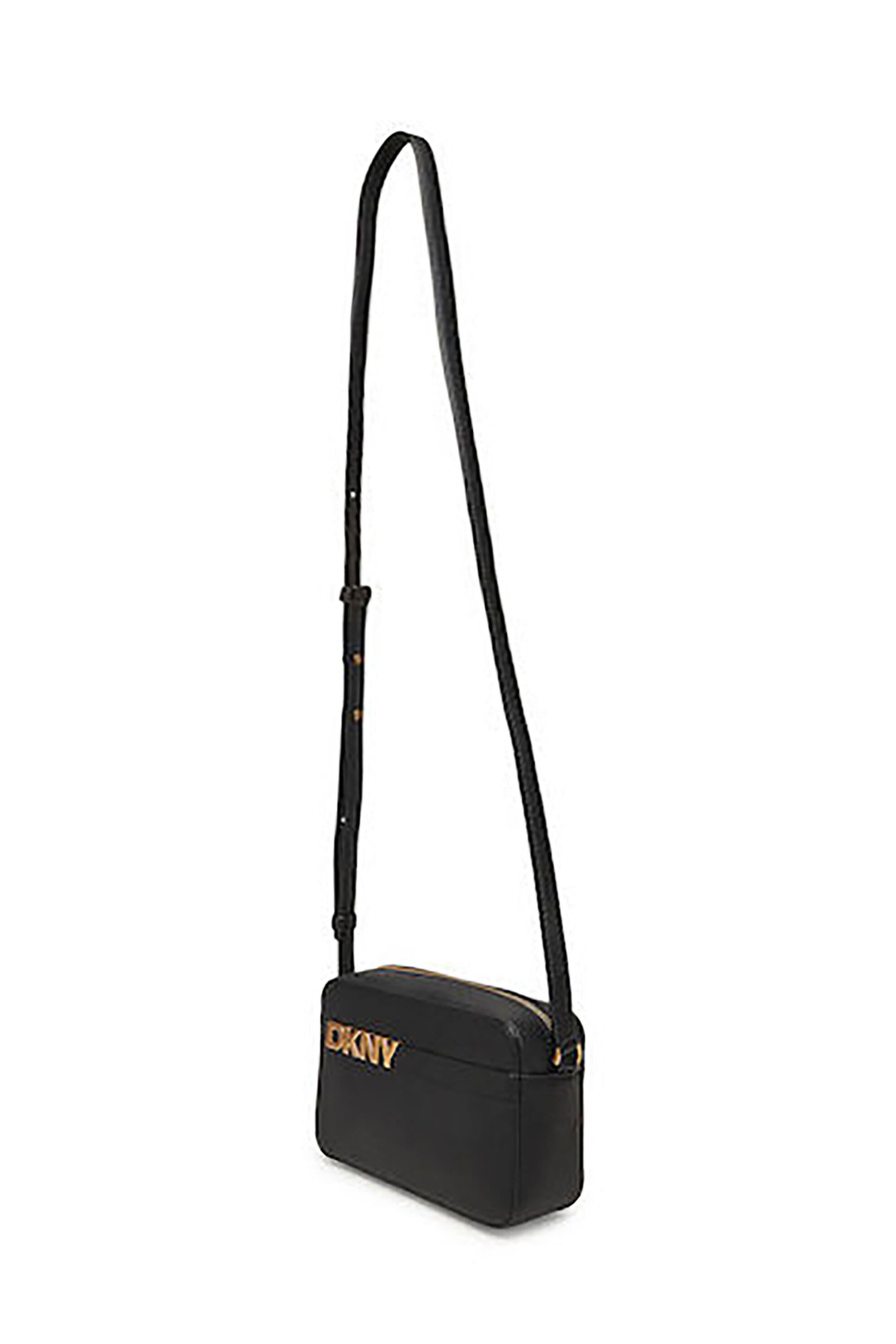 DKNY γυναικεία δερμάτινη τσάντα crossbody μονόχρωμη με μεταλικό λογότυπο 