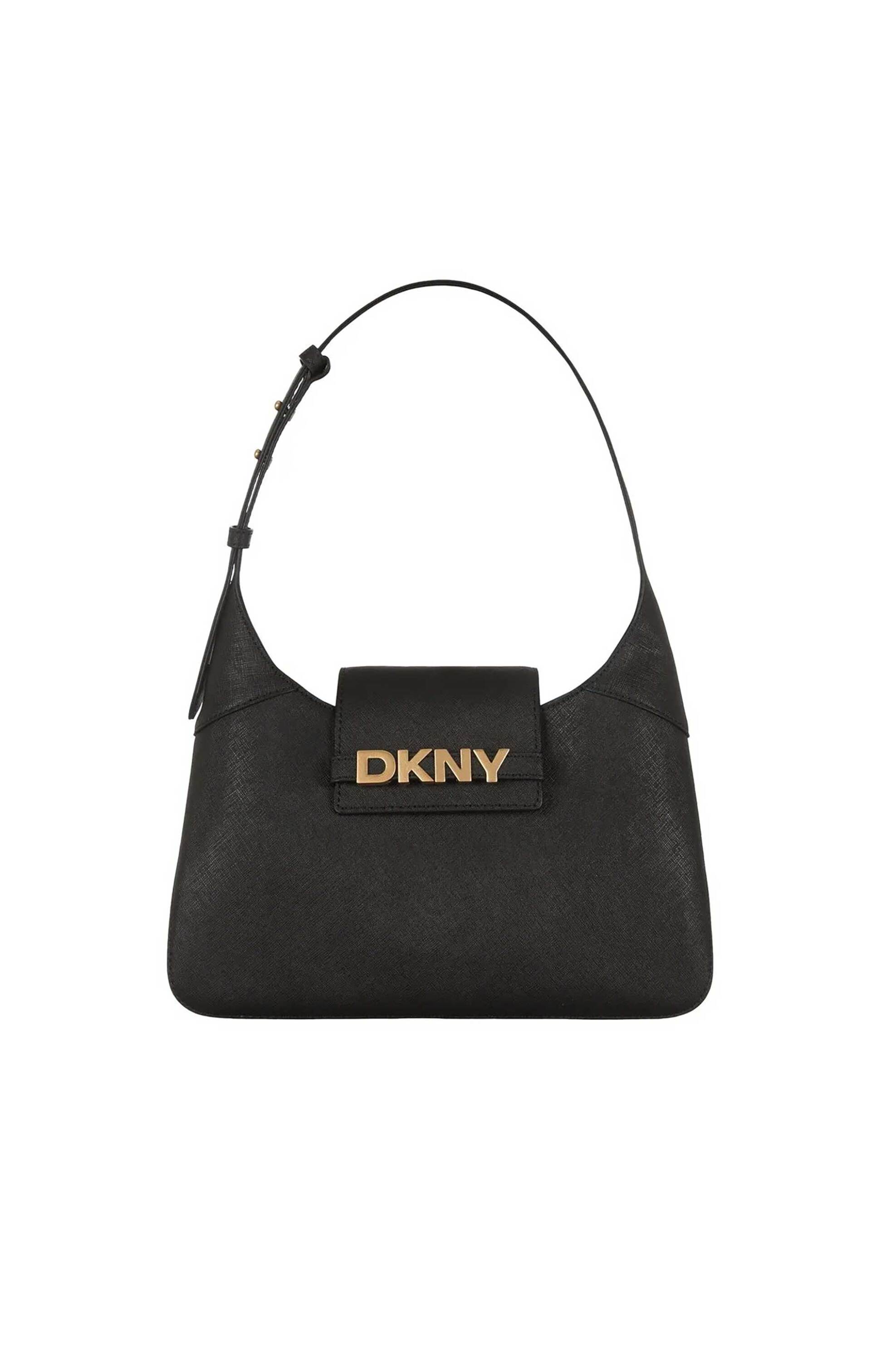 DKNY γυναικεία τσάντα ώμου μονόχρωμη με μεταλικό λογότυπο "Avril" - R523KL20 Μαύρο