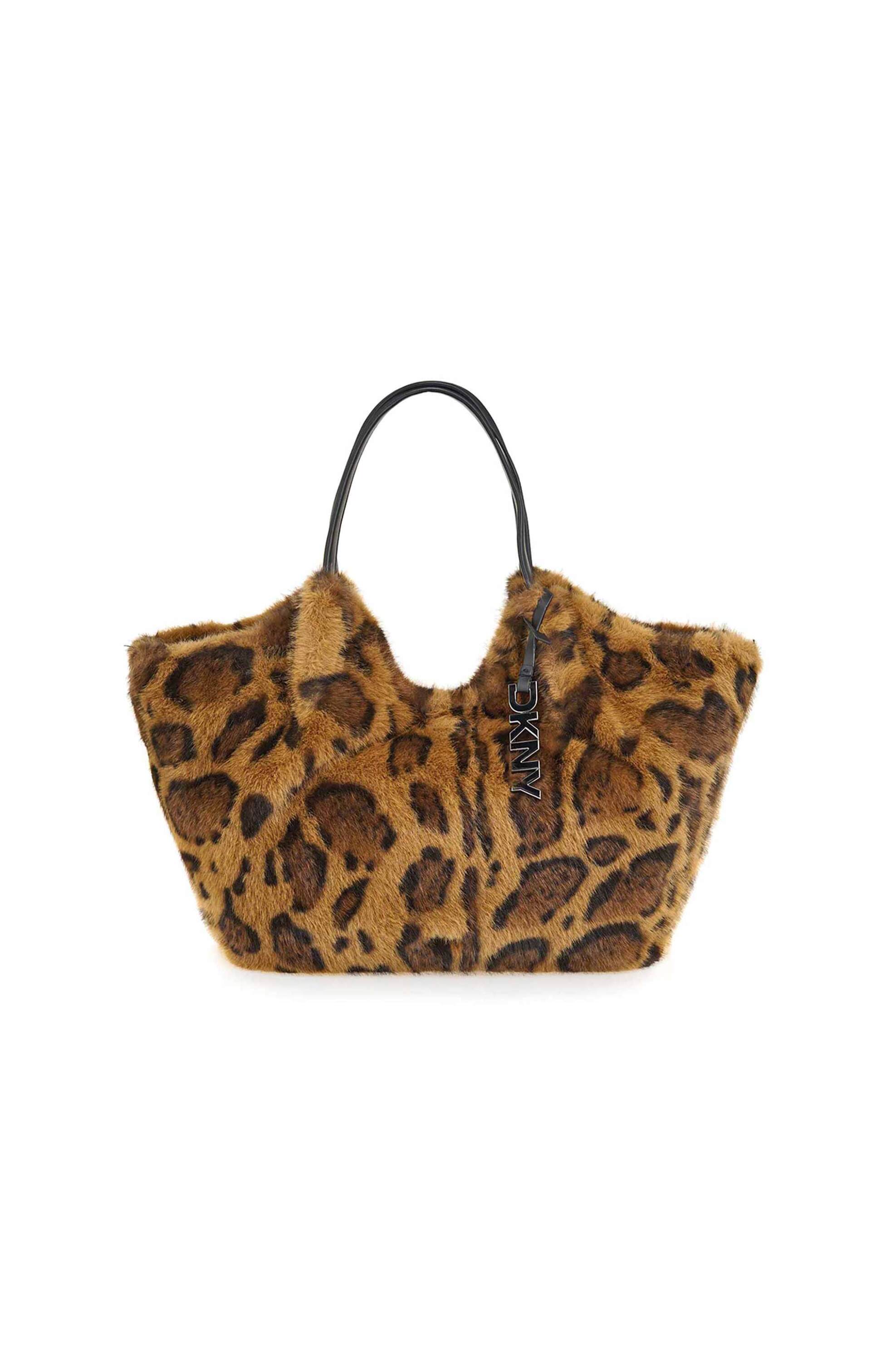 DKNY γυναικεία τσάντα ώμου με faux γούνα και leopard print "Hadlee" - R53ADE49 Καφέ