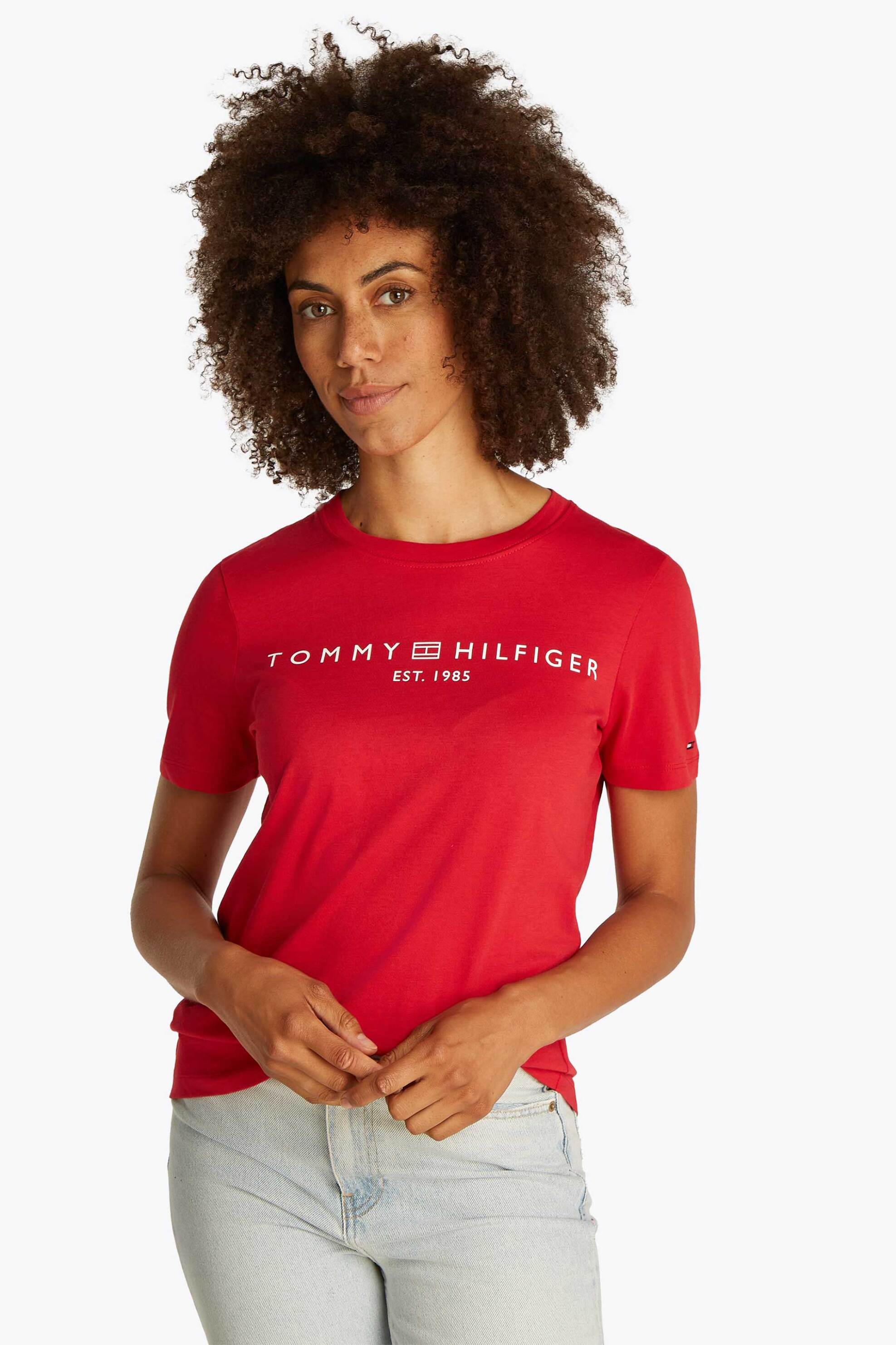 Tommy Hilfiger γυναικείο T-shirt με logo print Regular Fit - WW0WW40276 Κόκκινο