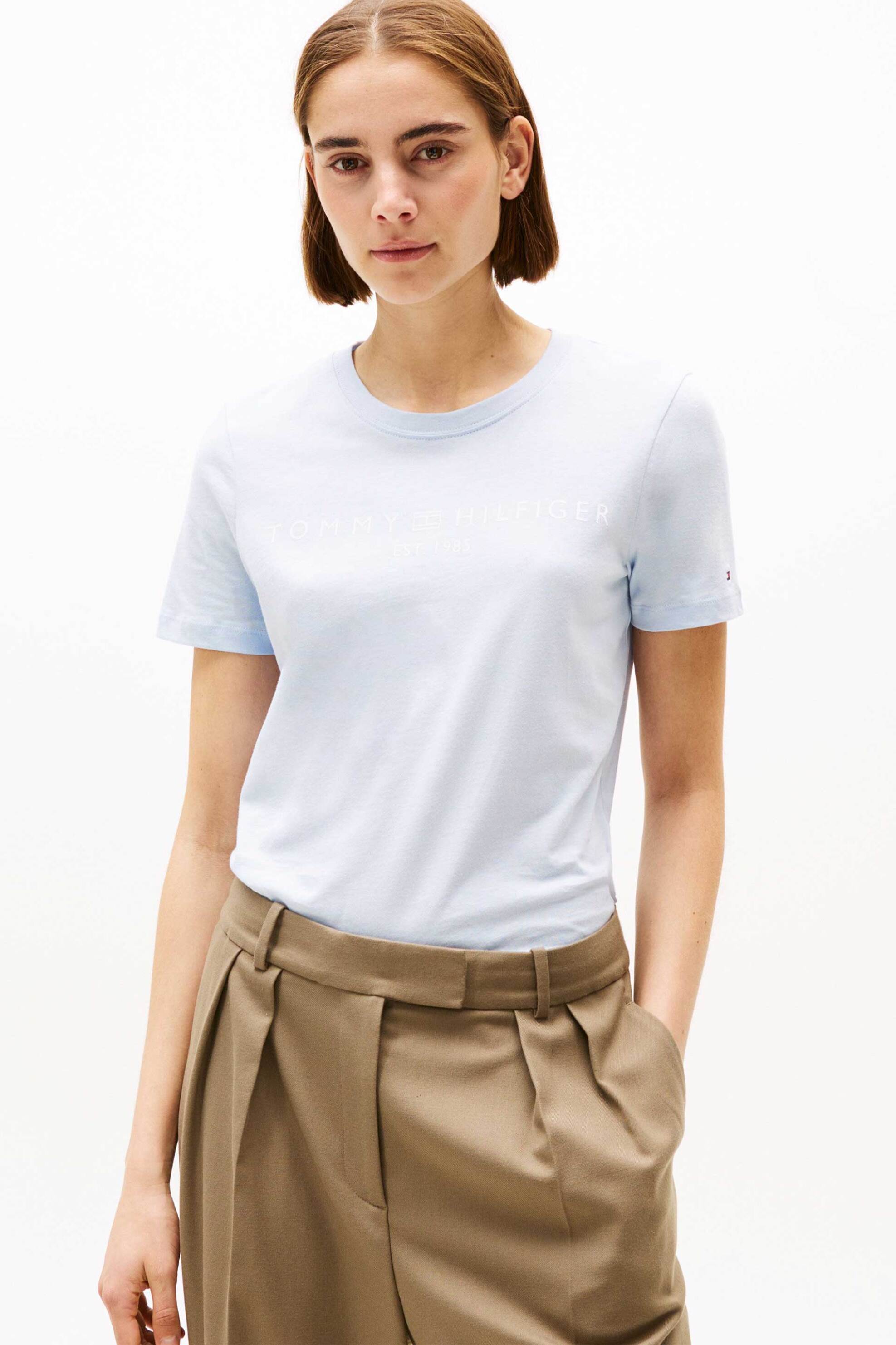 Tommy Hilfiger γυναικείο T-shirt με logo print Regular Fit - WW0WW40276 Σιελ