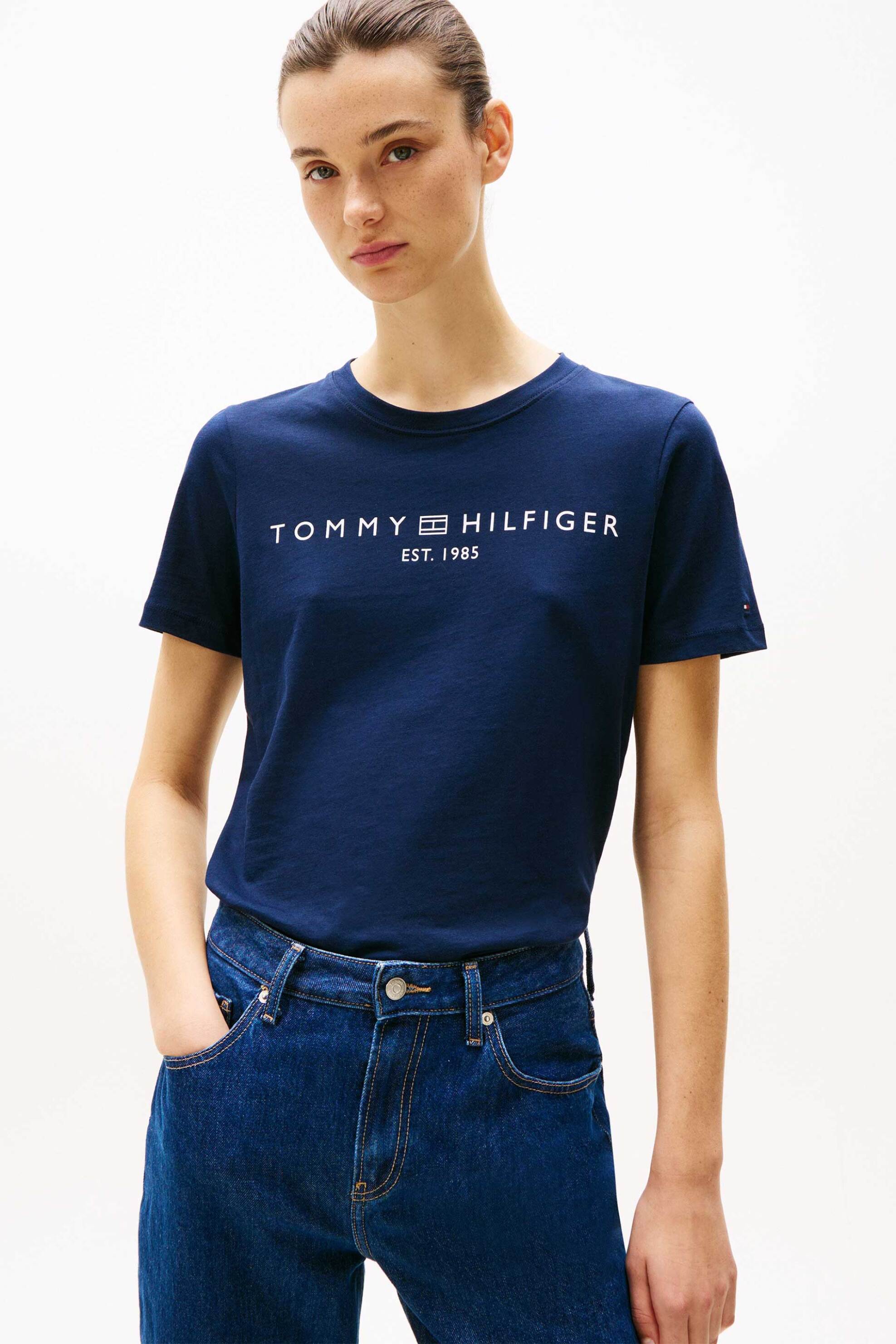 Tommy Hilfiger γυναικείο T-shirt με logo print Regular Fit - WW0WW40276 Μπλε Σκούρο
