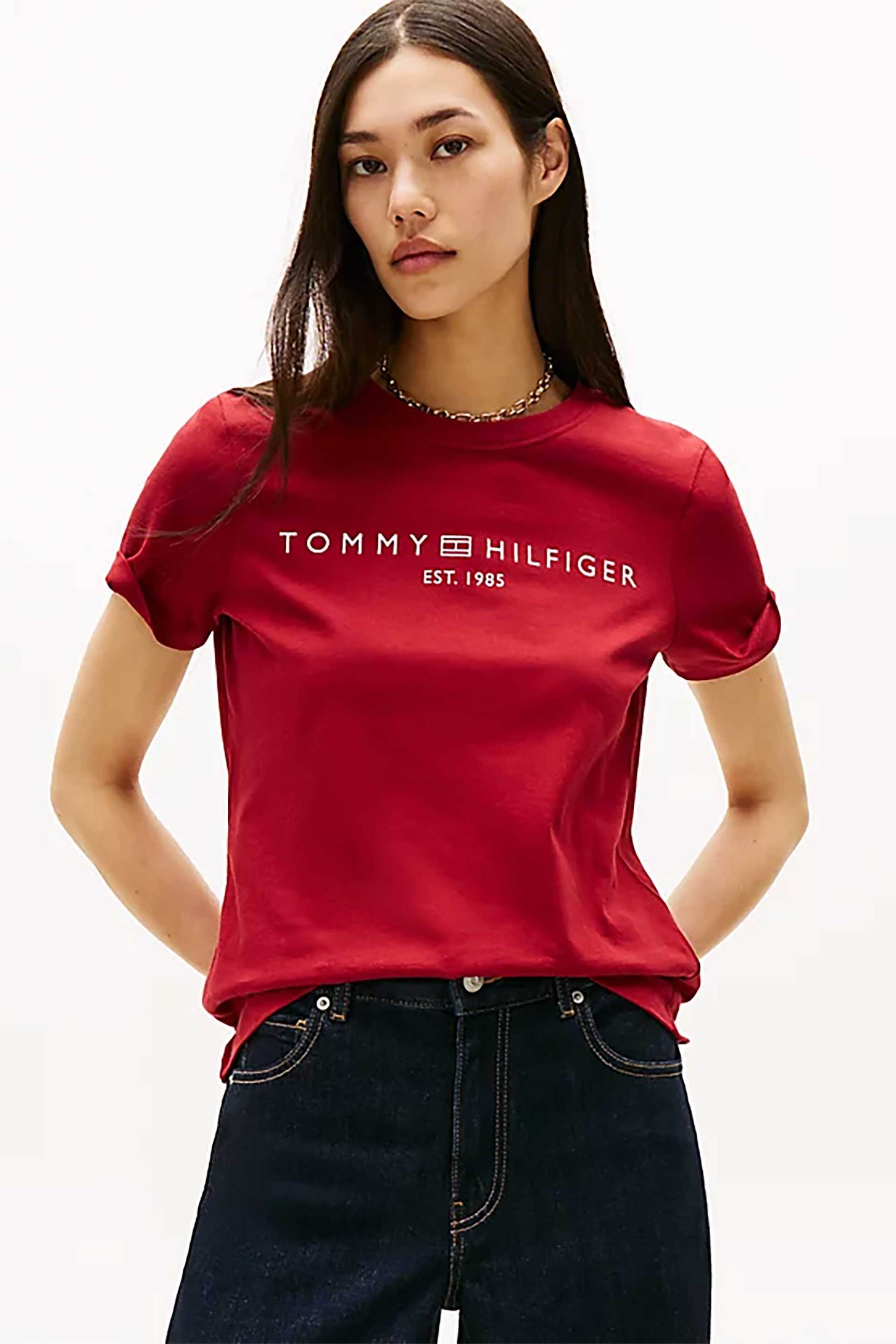 Tommy Hilfiger γυναικείο T-shirt με logo print Regular Fit - WW0WW40276 Μπορντό