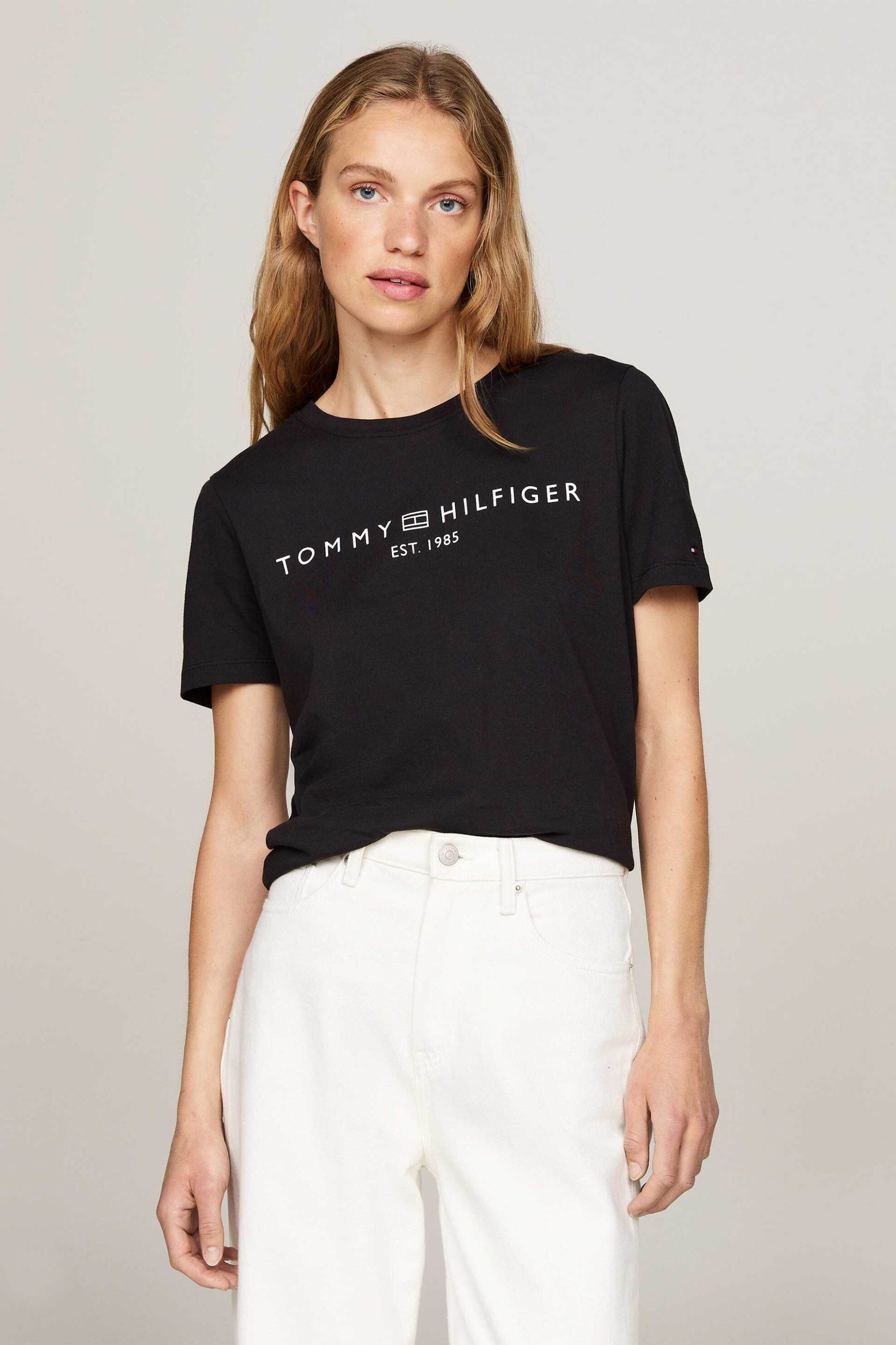 Tommy Hilfiger γυναικείο T-shirt με logo print Regular Fit - WW0WW40276 Μαύρο