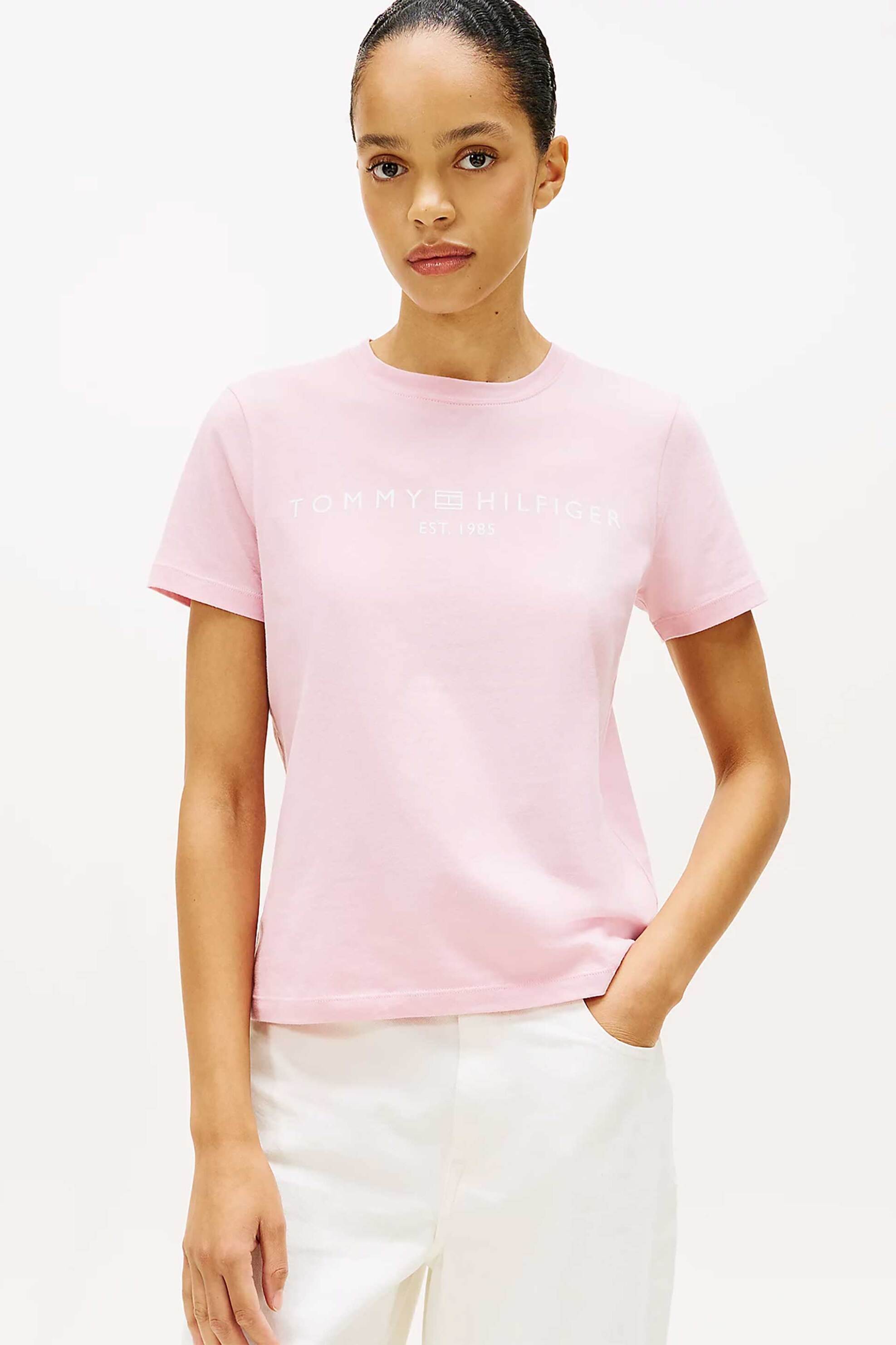 Tommy Hilfiger γυναικείο T-shirt με logo print Regular Fit - WW0WW40276 Ροζ