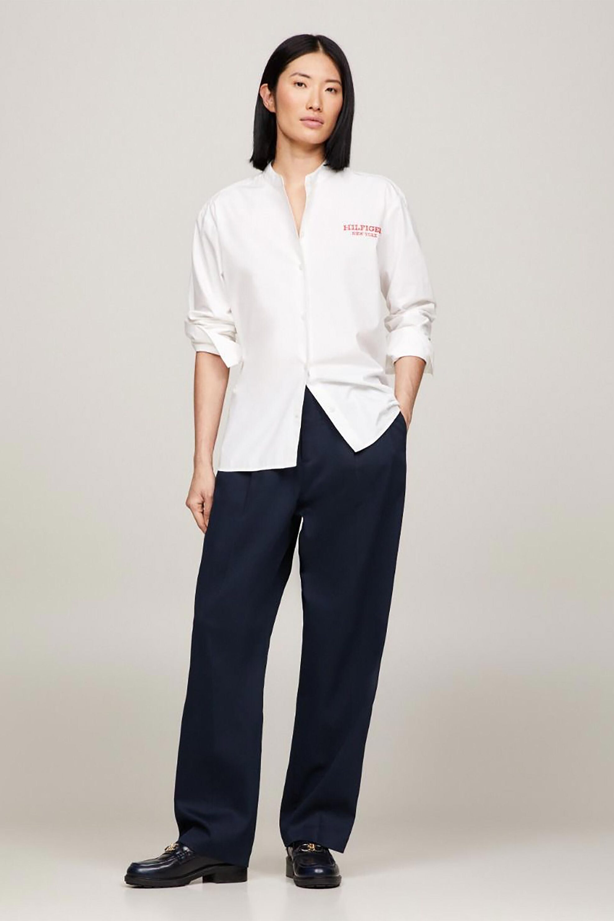 TOMMY HILFIGER Tommy Hilfiger γυναικείο chino παντελόνι μονόχρωμο Relaxed Straight Fit - WW0WW40509 Σκούρο Μπλε