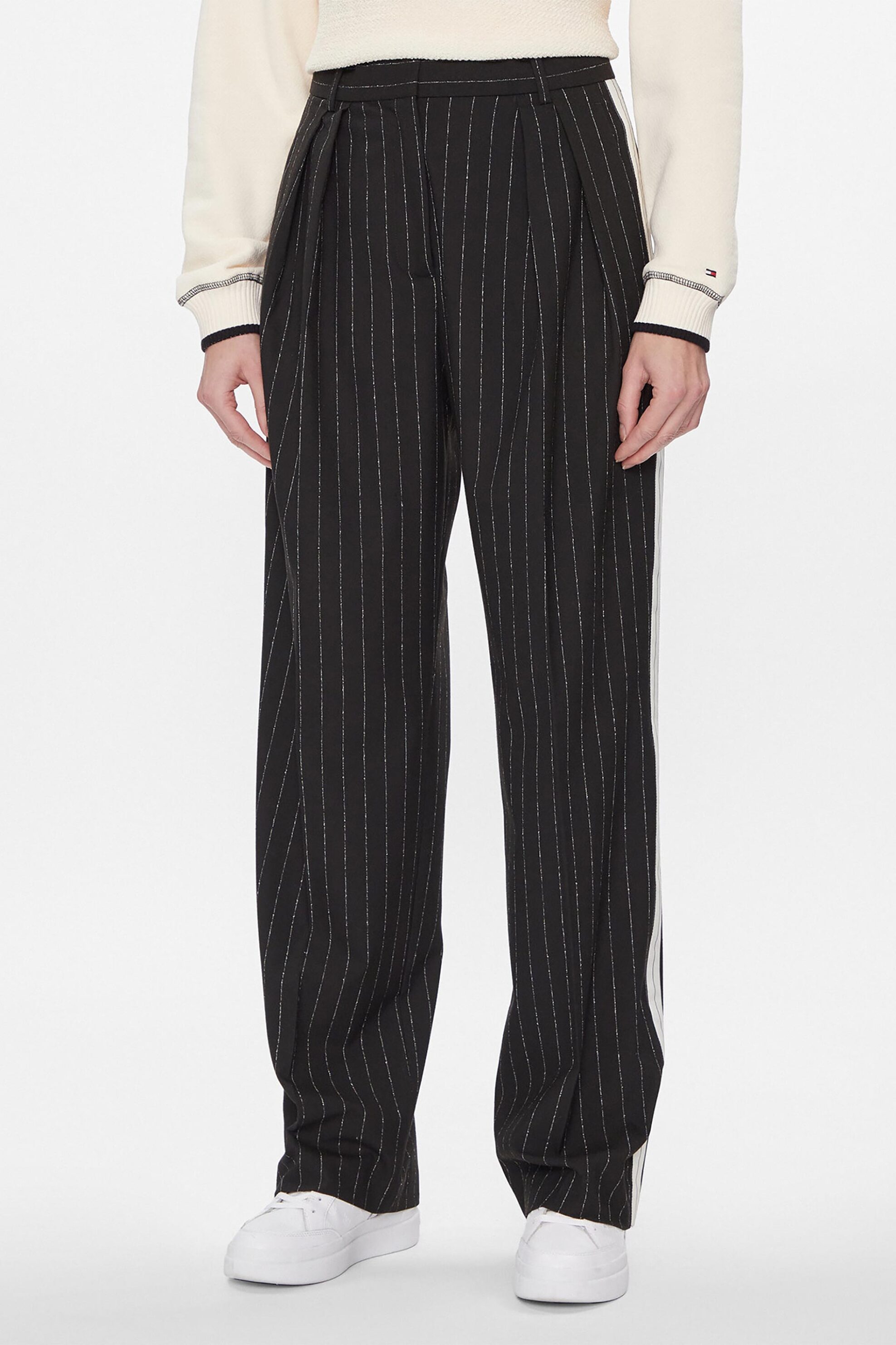 Tommy Hilfiger γυναικείο παντελόνι με ριγέ σχέδιο Relaxed Straight Fit - WW0WW40513 Μαύρο φωτογραφία