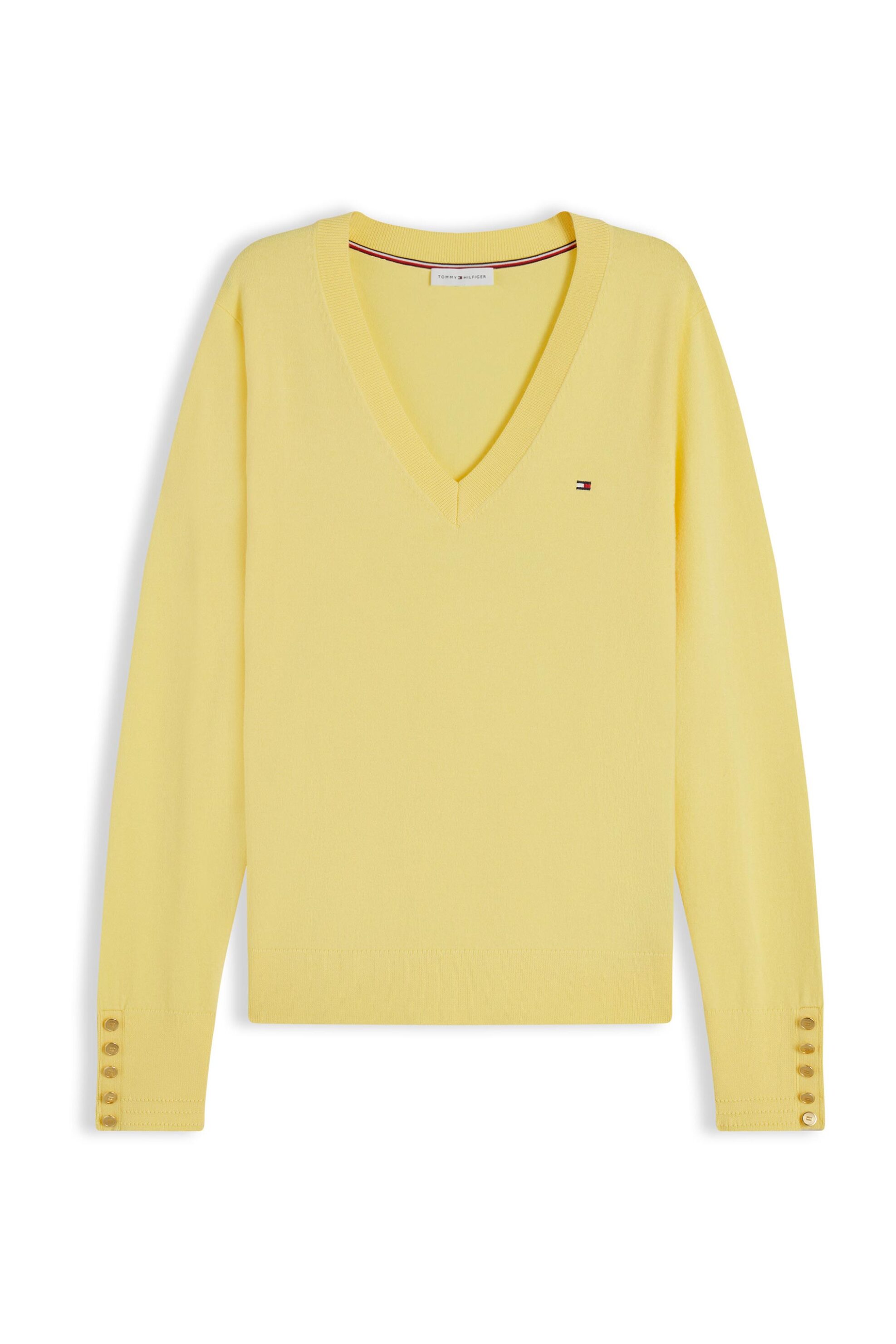 Tommy Hilfiger γυναικείο πουλόβερ με V και κεντημένο λογότυπο Regular Fit - WW0WW40098 Κίτρινο