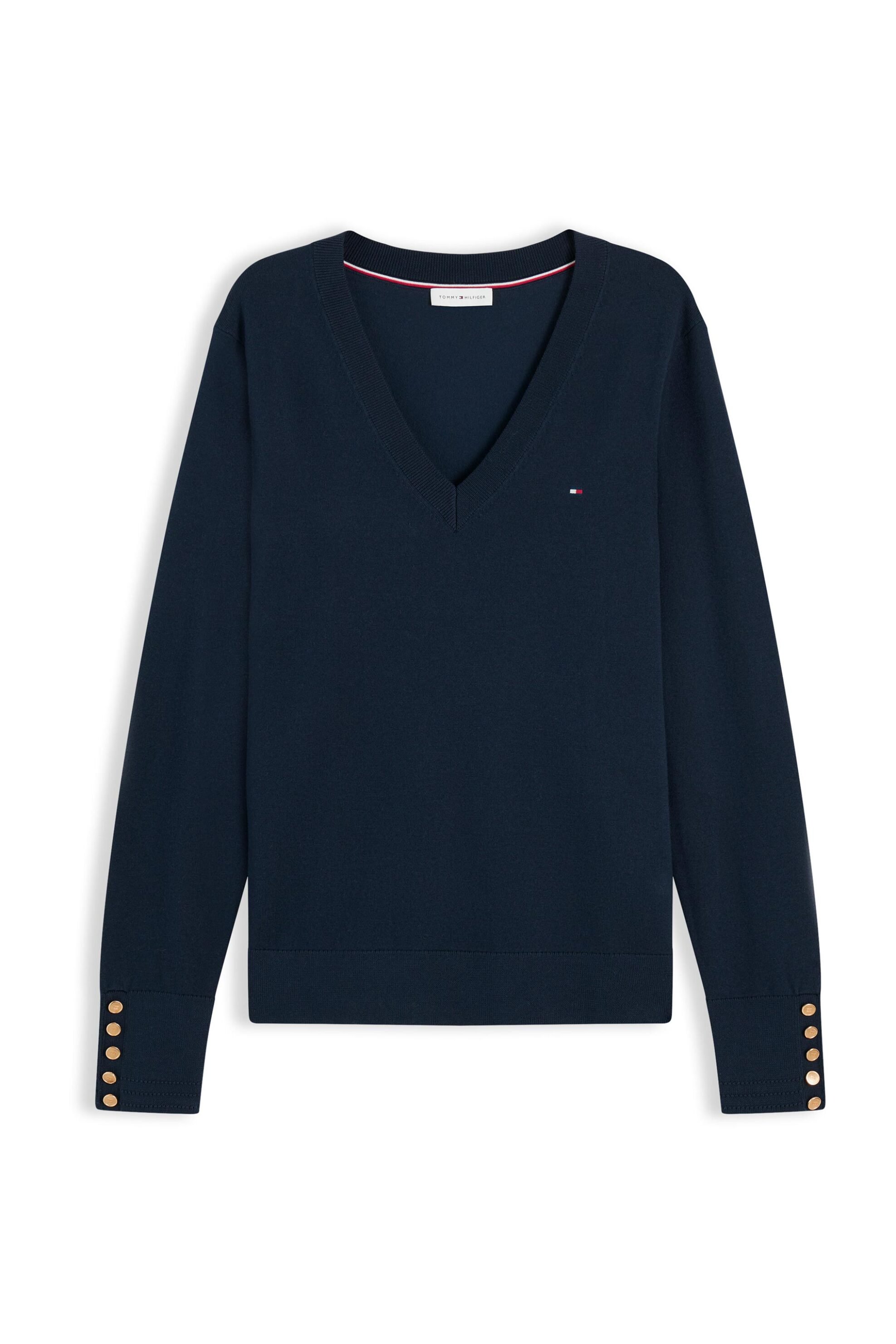 Tommy Hilfiger γυναικείο πουλόβερ με V και κεντημένο λογότυπο Regular Fit - WW0WW40098 Μπλε Σκούρο