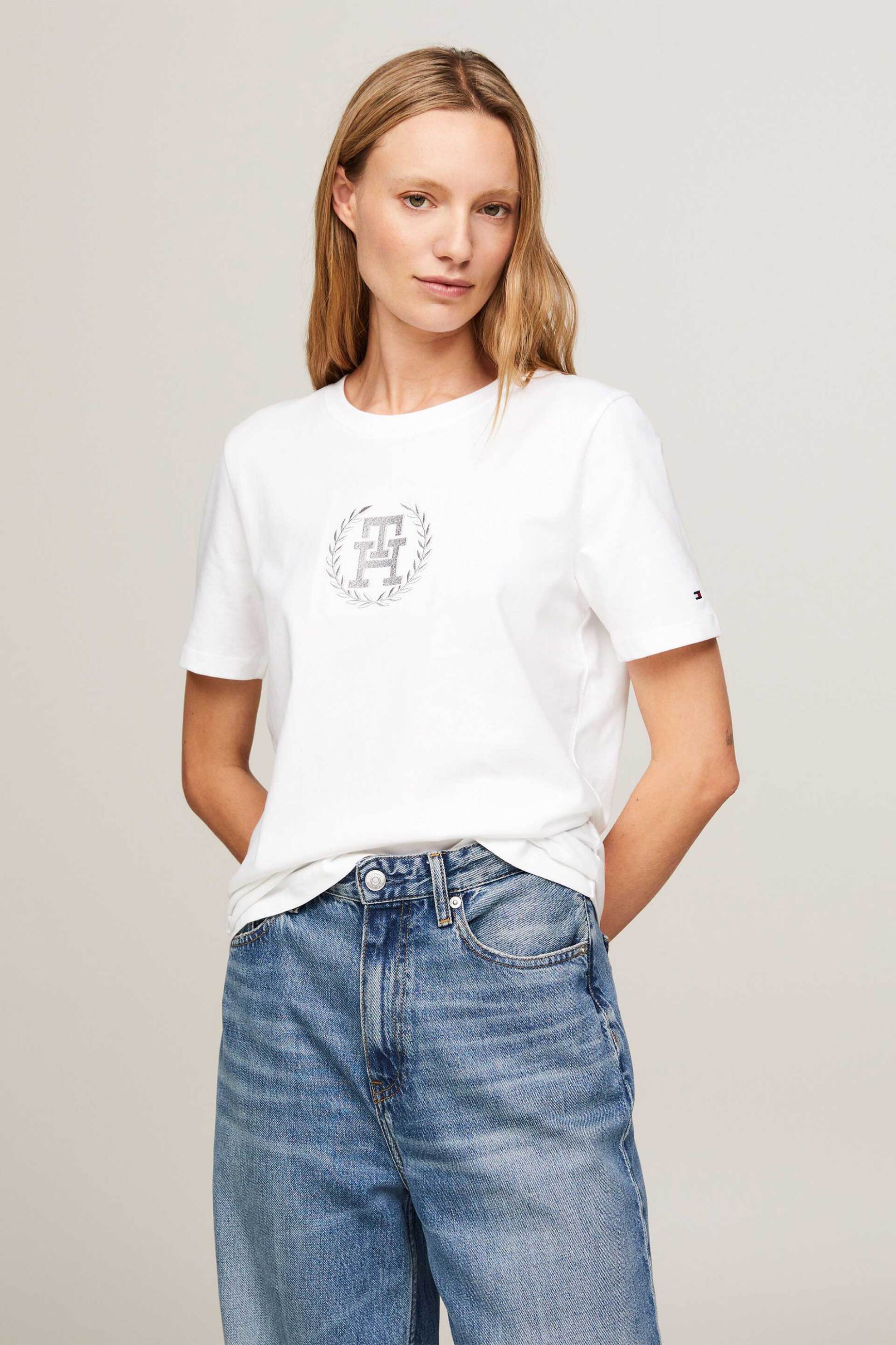 Γυναικεία Ρούχα & Αξεσουάρ > Γυναικεία Ρούχα > Γυναικεία Τοπ > Γυναικεία T-Shirts Tommy Hilfiger γυναικείο βαμβακερό T-shirt με contrast logo print - WW0WW41765 Λευκό