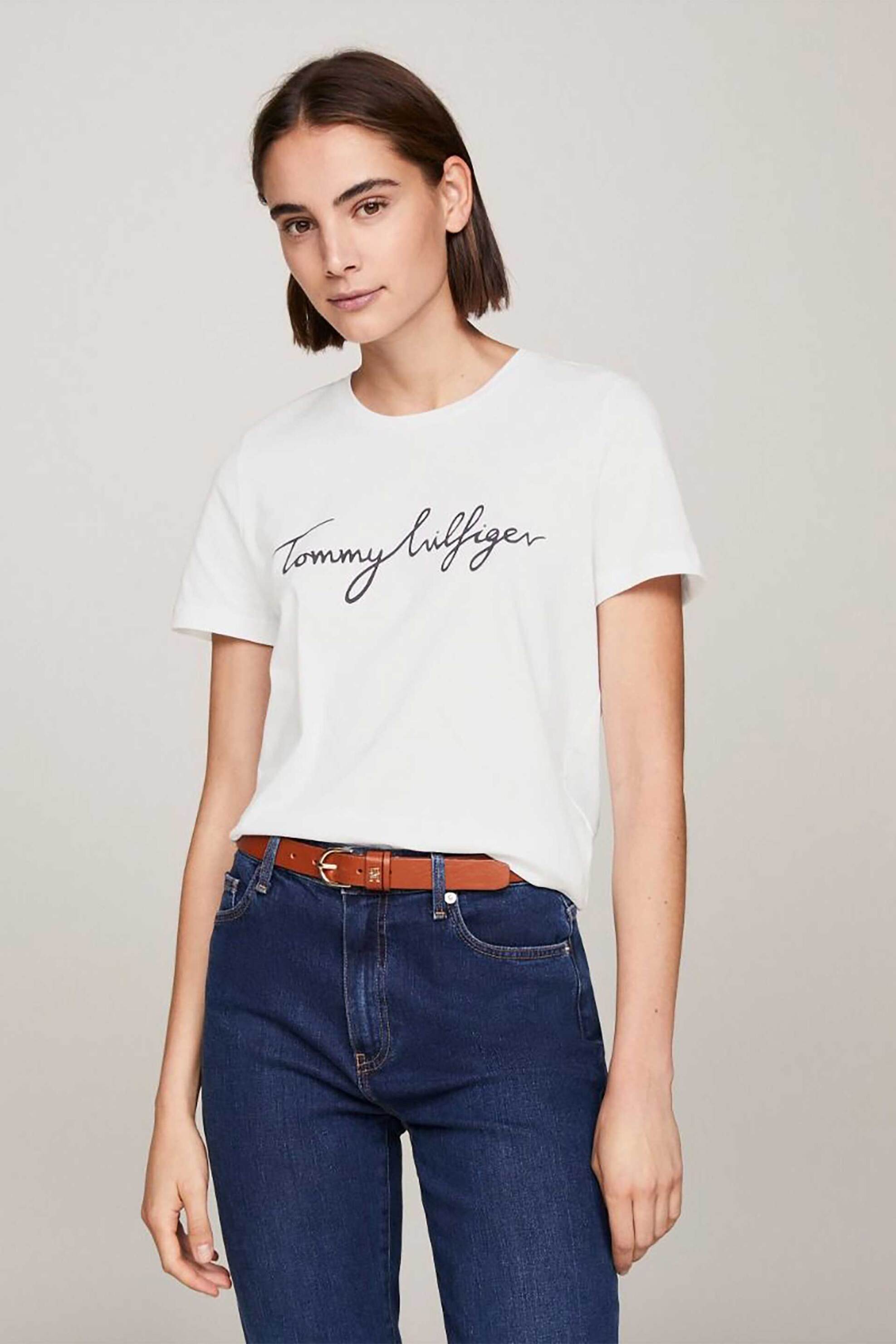 Γυναίκα > ΡΟΥΧΑ > Tops > T-Shirts Tommy Hilfiger γυναικείο βαμβακερό T-shirt μονόχρωμο με contrast logo print - WW0WW24967 Λευκό