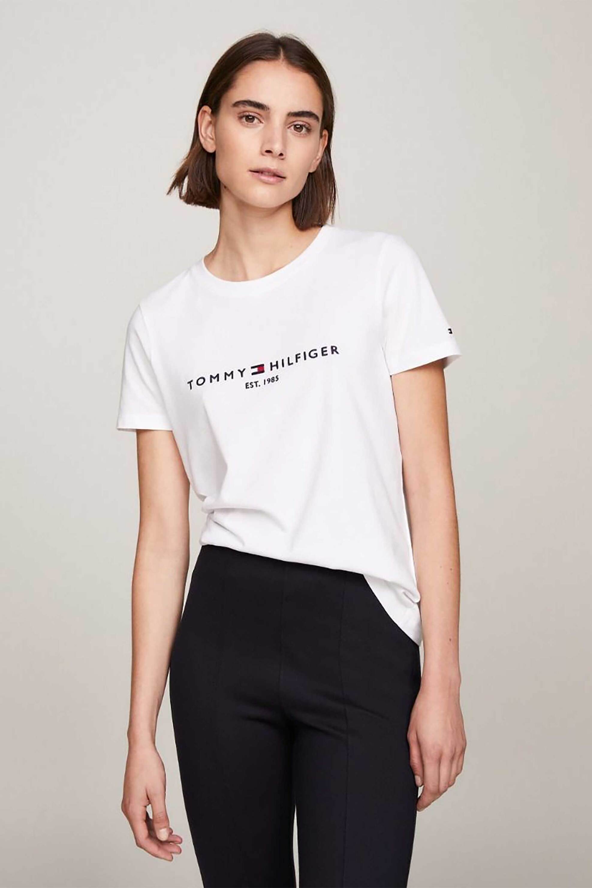 Γυναίκα > ΡΟΥΧΑ > Tops > T-Shirts Tommy Hilfiger γυναικείο βαμβακερό T-shirt μονόχρωμο με contrast logo print - WW0WW31999 Λευκό