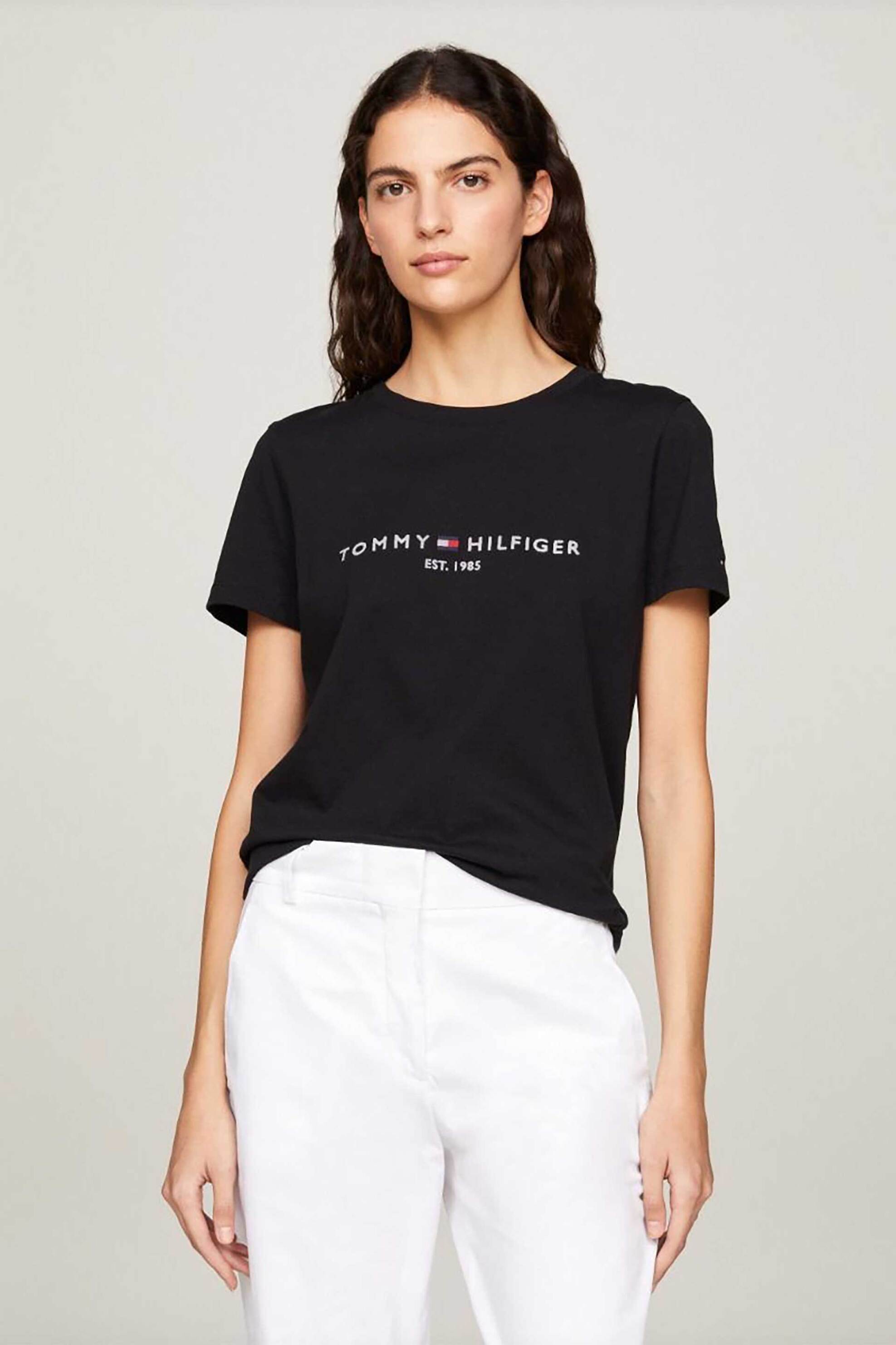 Γυναίκα > ΡΟΥΧΑ > Tops > T-Shirts Tommy Hilfiger γυναικείο βαμβακερό T-shirt μονόχρωμο με contrast logo print - WW0WW31999 Μαύρο