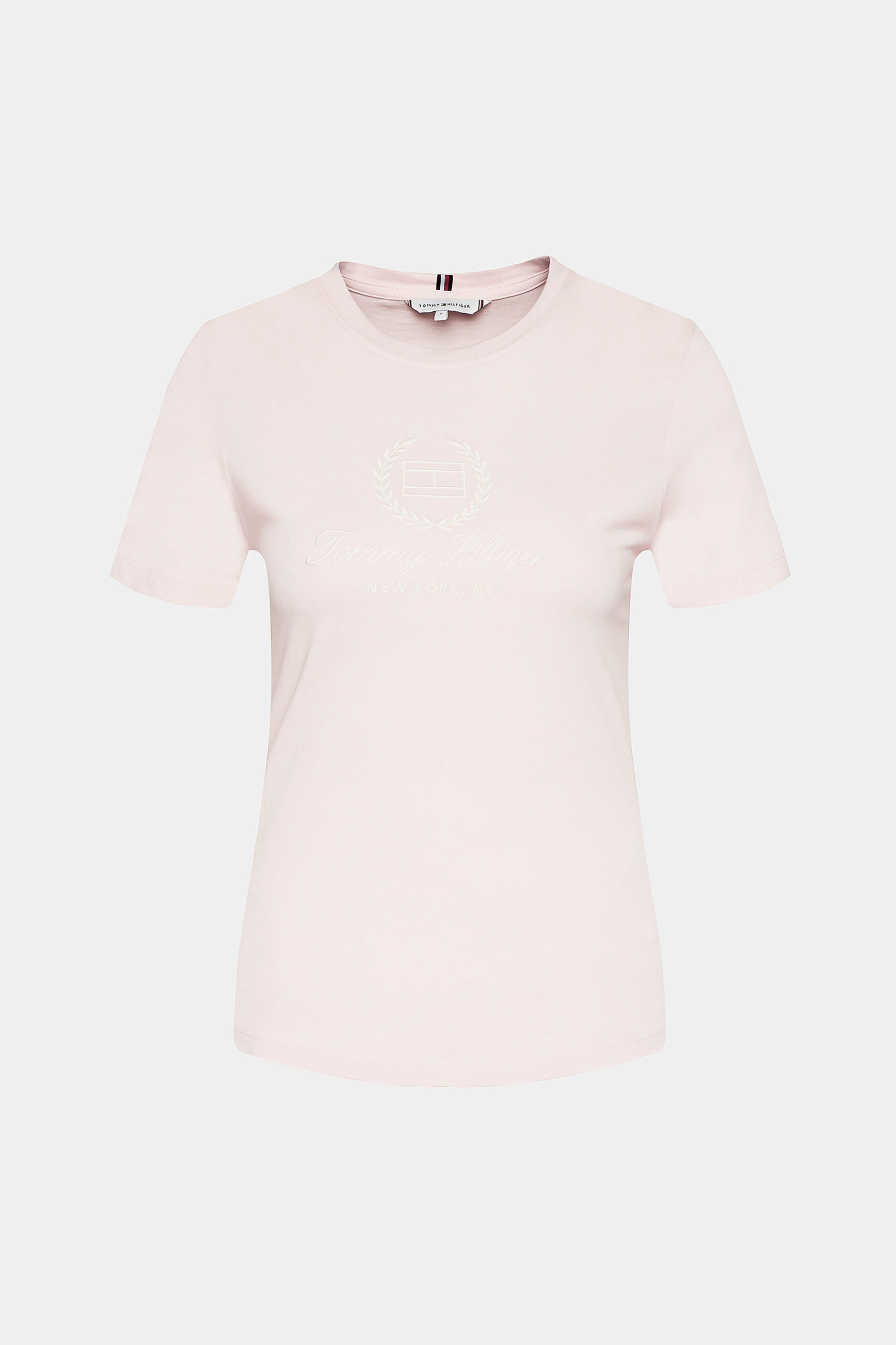 Γυναίκα > ΡΟΥΧΑ > Tops > T-Shirts Tommy Hilfiger γυναικείο T-shirt μονόχρωμο με contrast logo print Slim fit - WW0WW41761 Ροζ Ανοιχτό