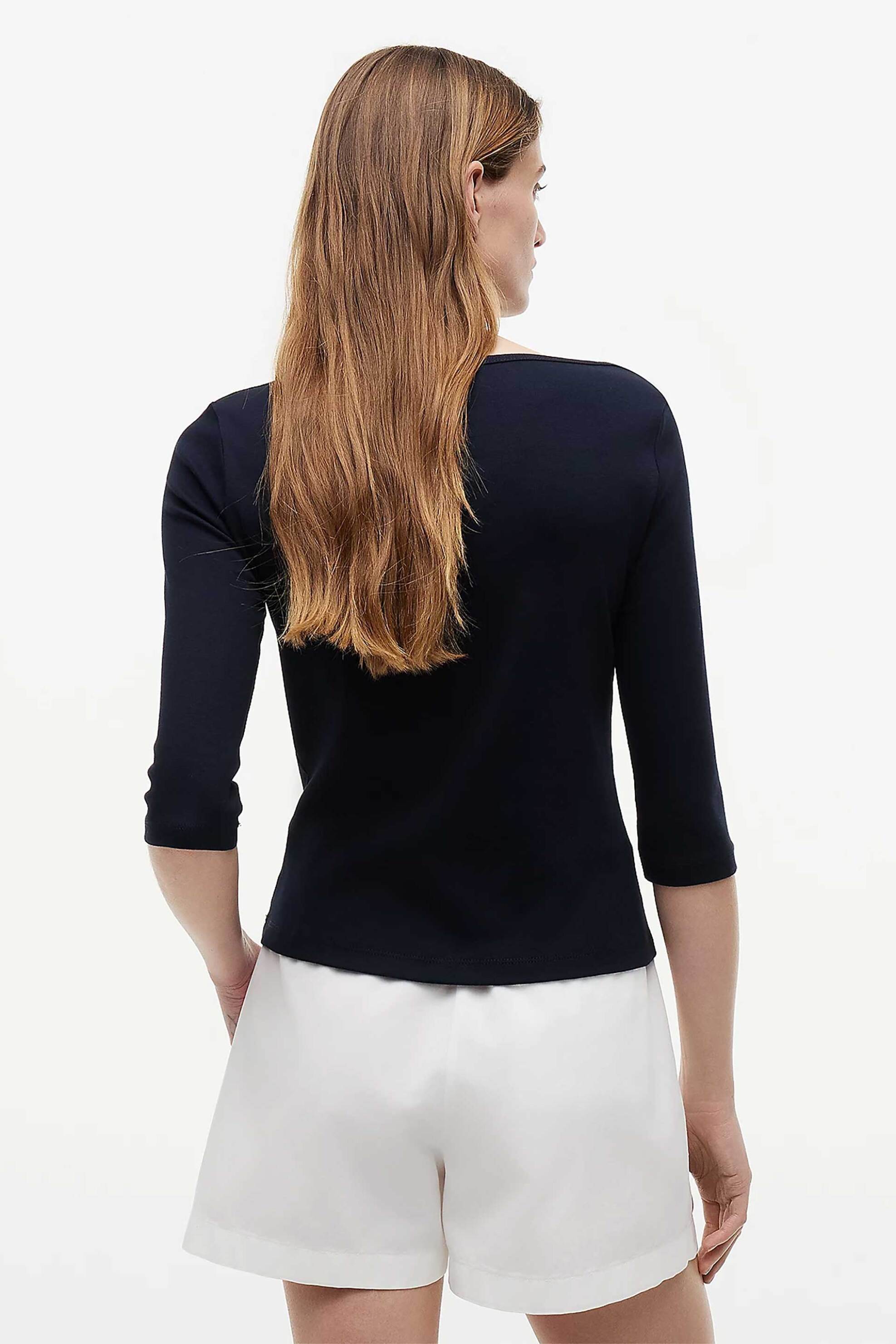Tommy Hilfiger Γυναικεία Μπλούζα με Κεντημένο Λογότυπο Και Μανίκι 3 4 Slim Fit - Ww0Ww40589 Μπλε Σκούρο