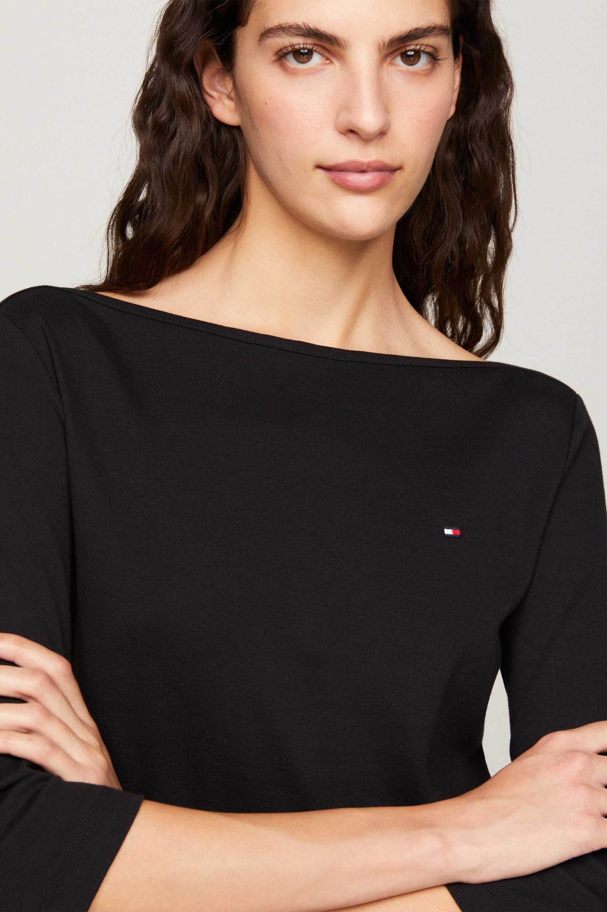 TOMMY HILFIGER Tommy Hilfiger γυναικεία μπλούζα με κεντημένο λογότυπο και μανίκι 3/4 Slim Fit - WW0WW40589 Μαύρο - 2