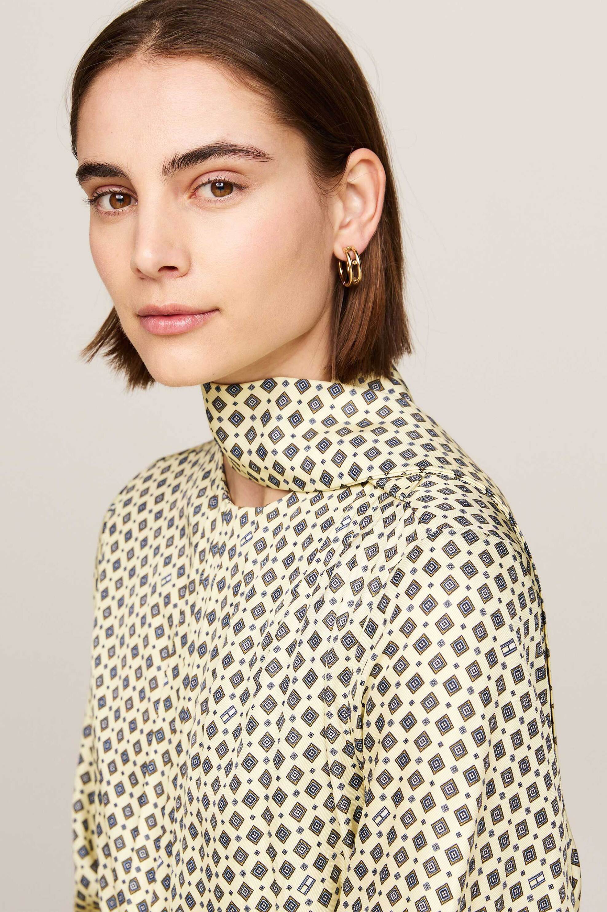 TOMMY HILFIGER Tommy Hilfiger γυναικείο midi φόρεμα με φουλάρι και all-over print - WW0WW42318 Εκρού - 2