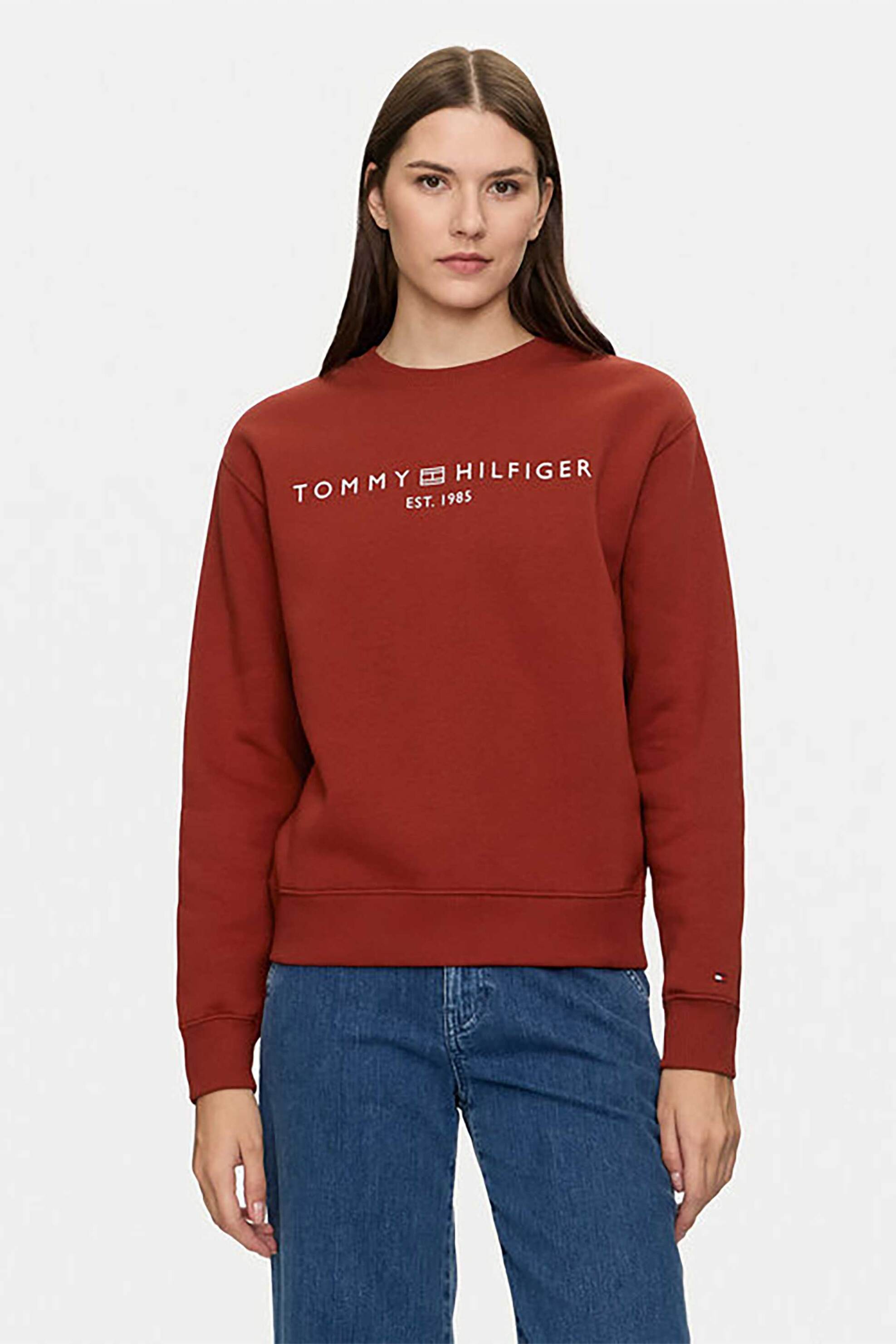  Tommy Hilfiger γυναικεία μπλούζα φούτερ με λογότυπο Regular Fit - WW0WW39791 Κεραμιδί 2025