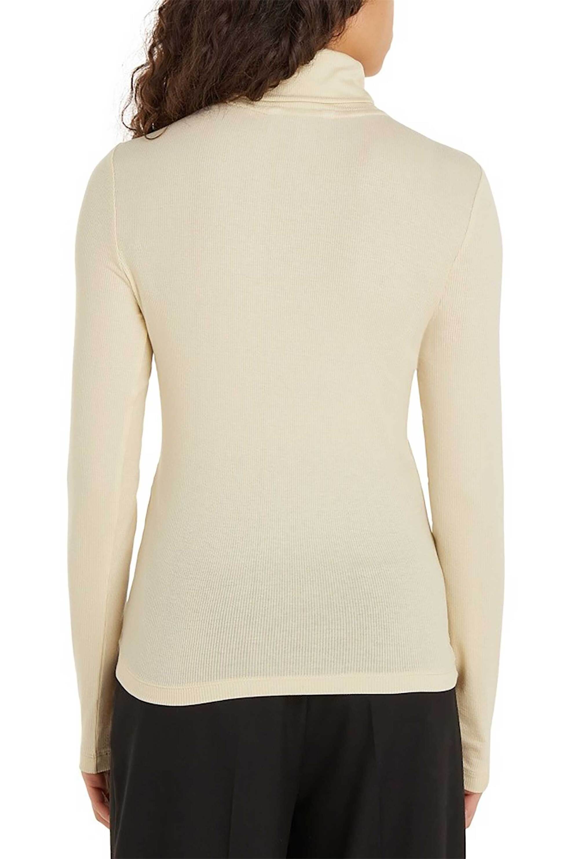 Tommy Hilfiger γυναικεία μπλούζα μονόχρωμη με all-over ribbed υφή και ζιβάγκο - WW0WW42093 Εκρού φωτογραφία