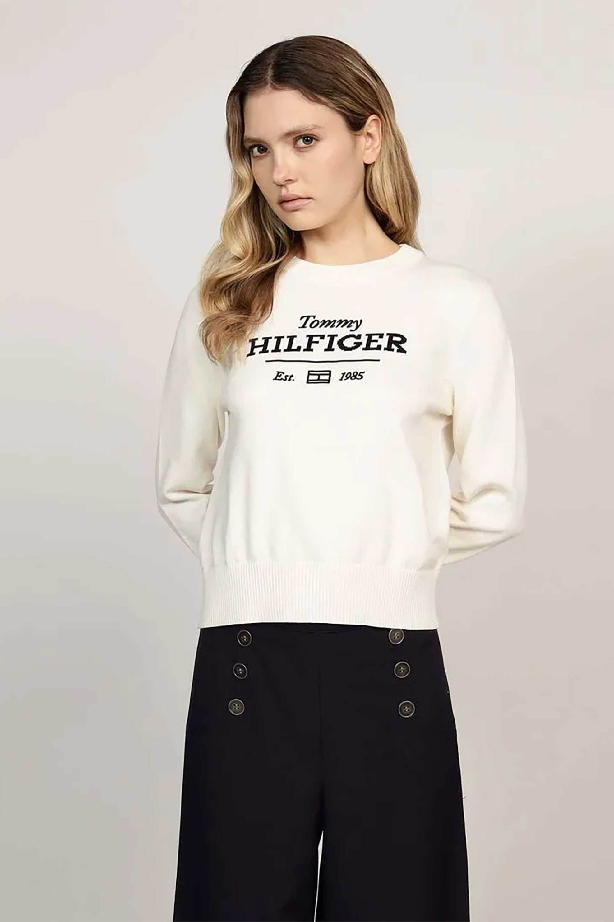  Tommy Hilfiger γυναικεία μπλούζα φούτερ με λογότυπο Regular Fit - WW0WW43960 Μπεζ 2025