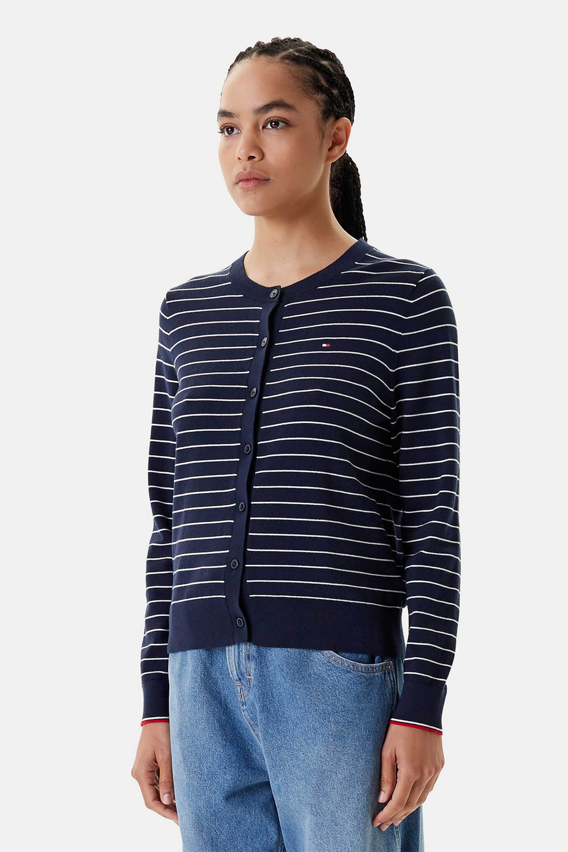 Tommy Hilfiger γυναικεία ζακέτα με ριγέ σχέδιο Regular Fit - WW0WW42370 Μπλε Σκούρο